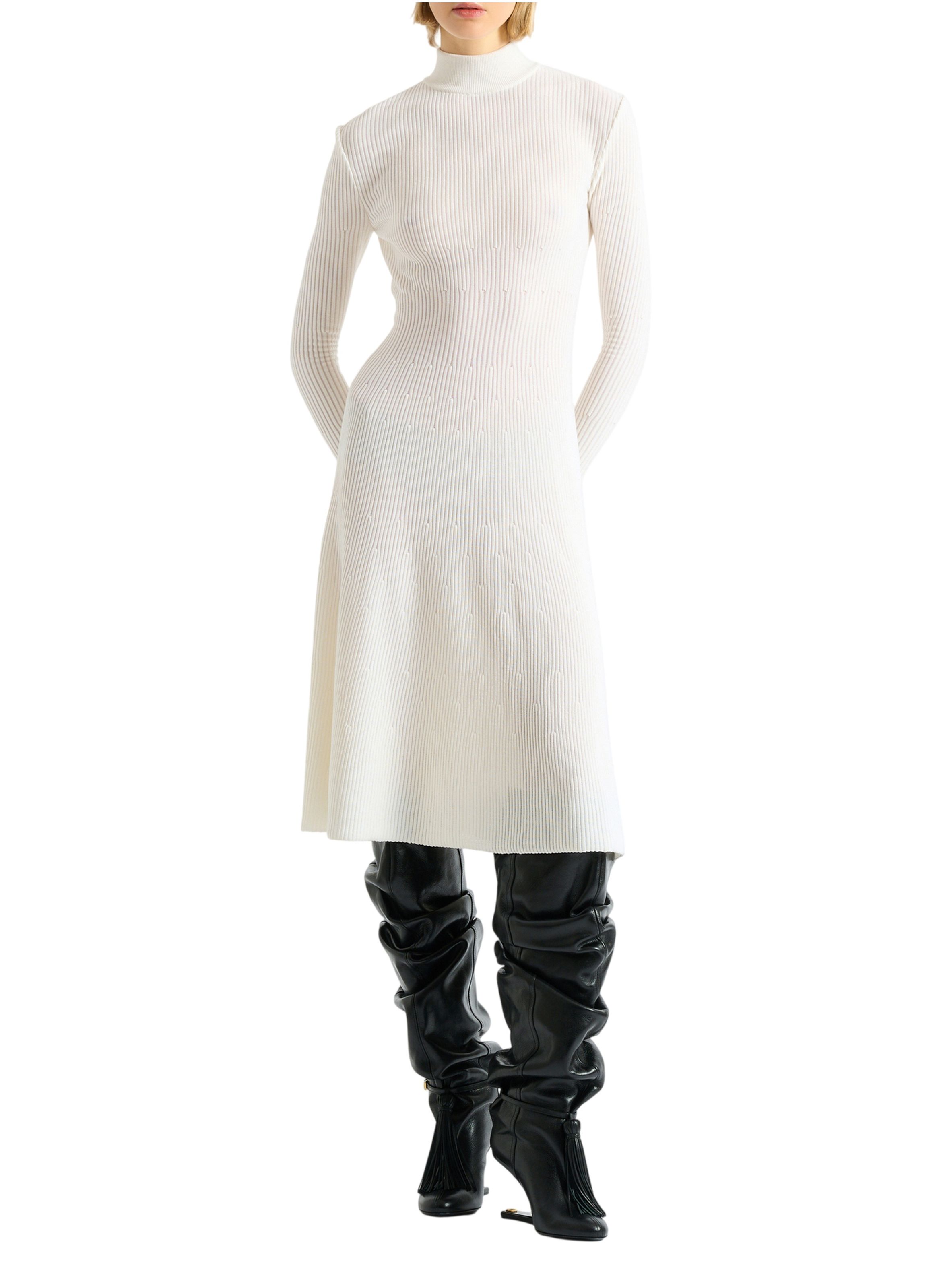 Robe longue en maille côtelée BALMAIN Blanc