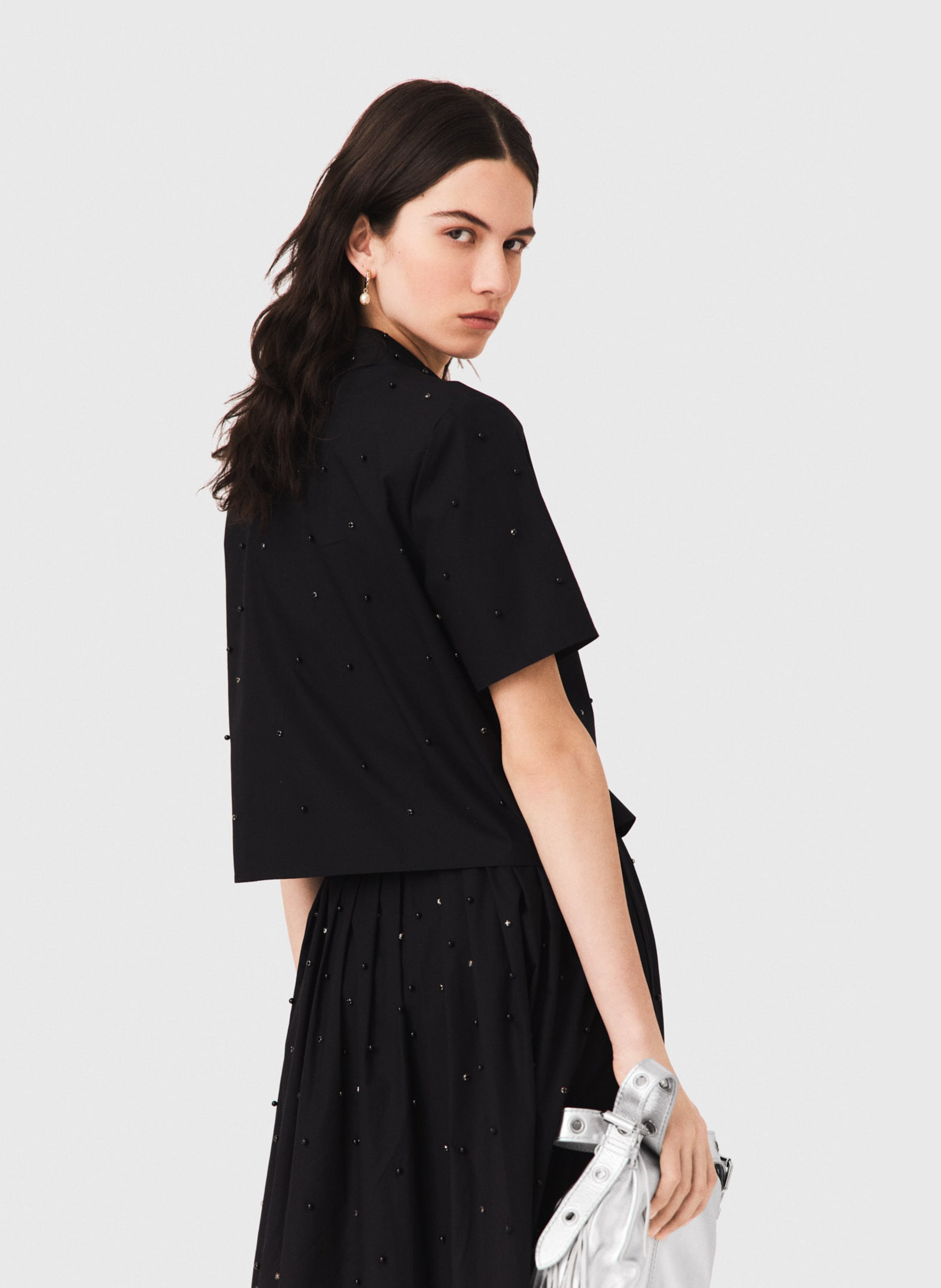 Chemise droite manches courtes à sequins MAJE Noir