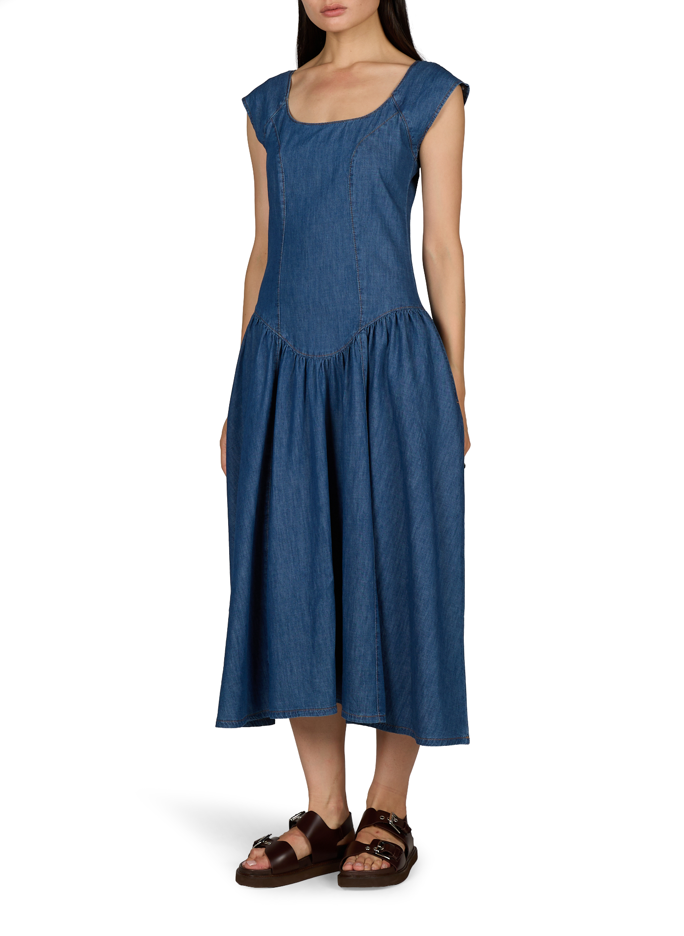 Tseya midi dress in cotton denim TOPSHOP Blue
