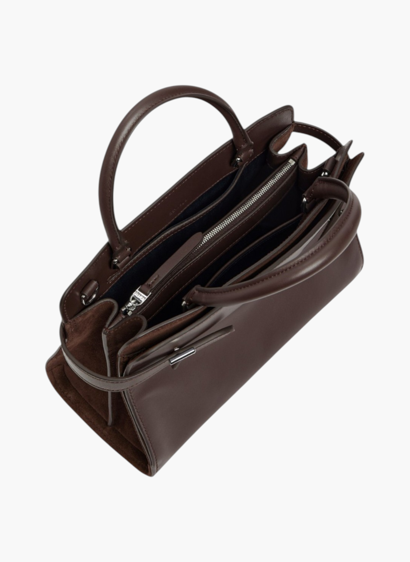 Sac à main moyen modèle emie en cuir lisse et refente de velours LE TANNEUR Marron