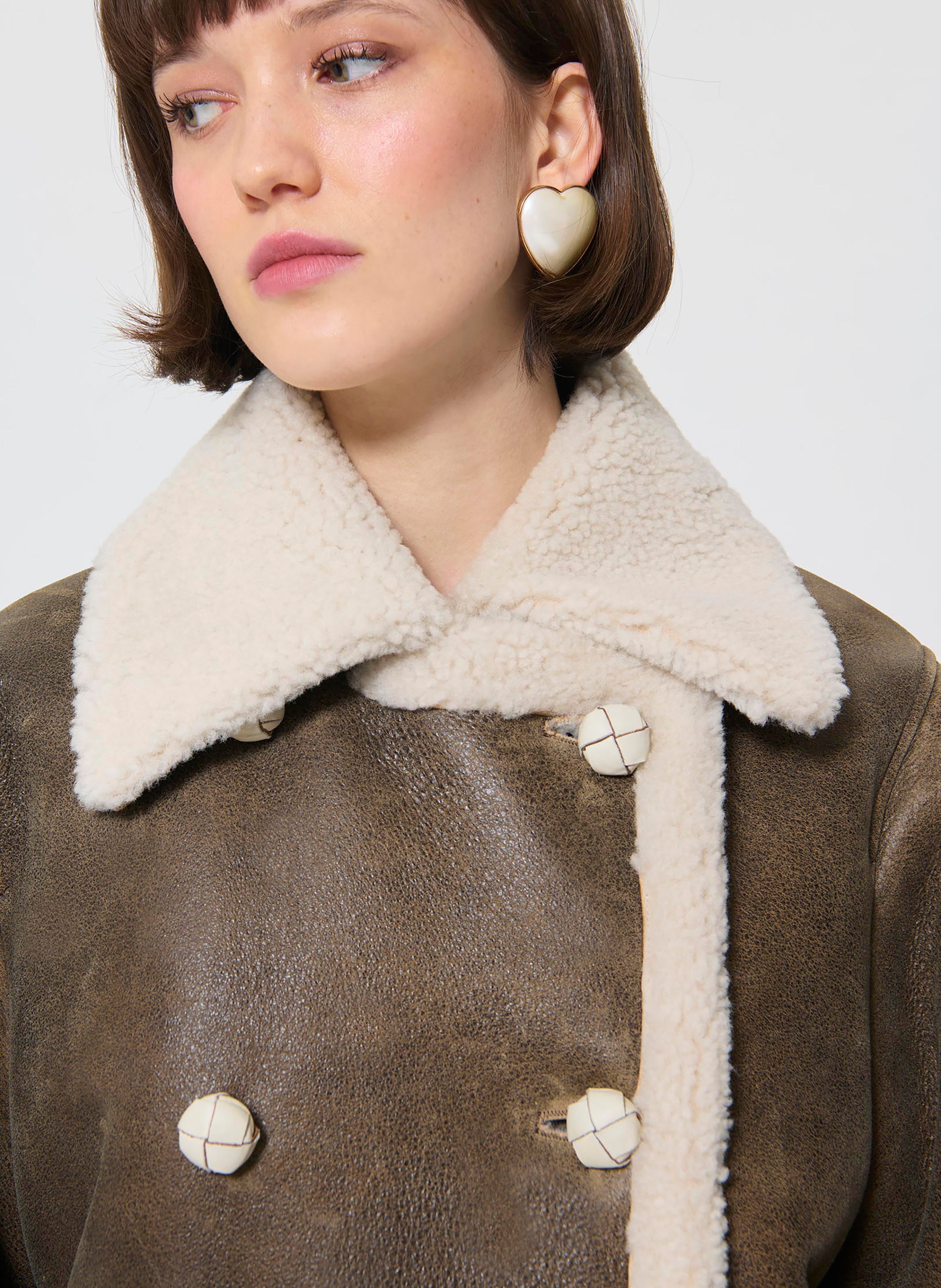 Manteau peau lainee misha TARA JARMON Marron