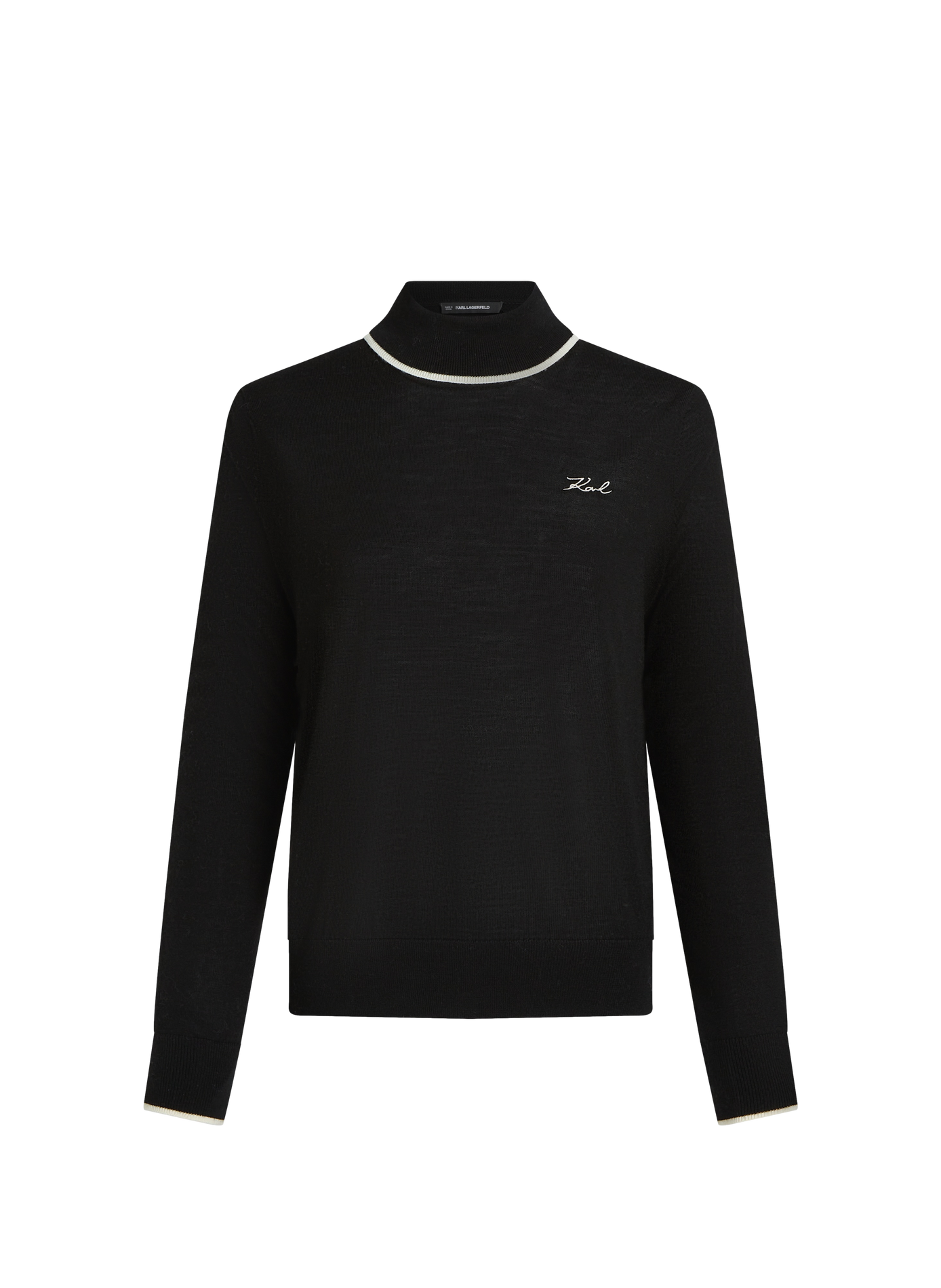 Pull droit col roulé en laine mérinos KARL LAGERFELD Noir