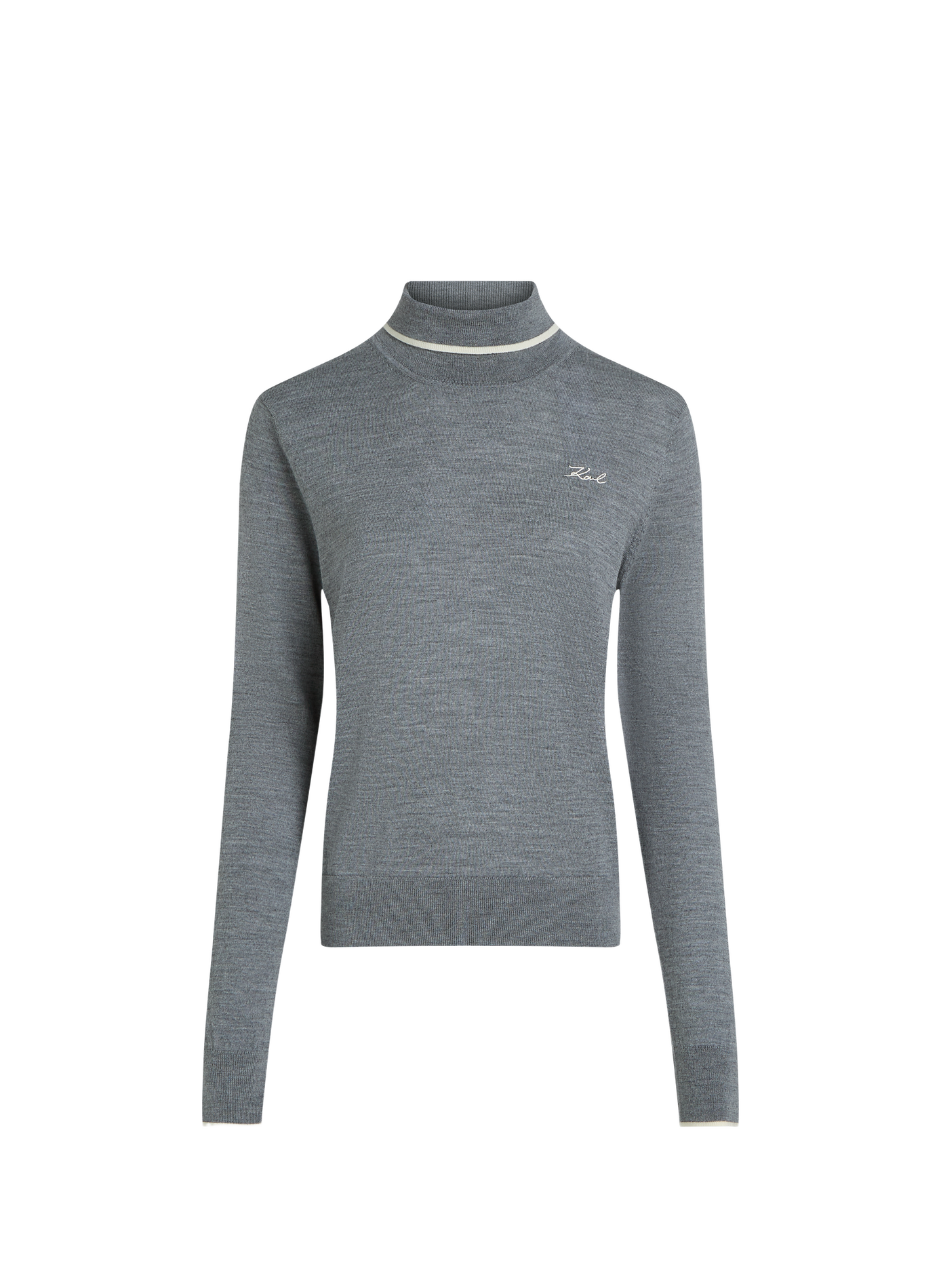 Pull droit col roulé en laine mérinos KARL LAGERFELD Gris
