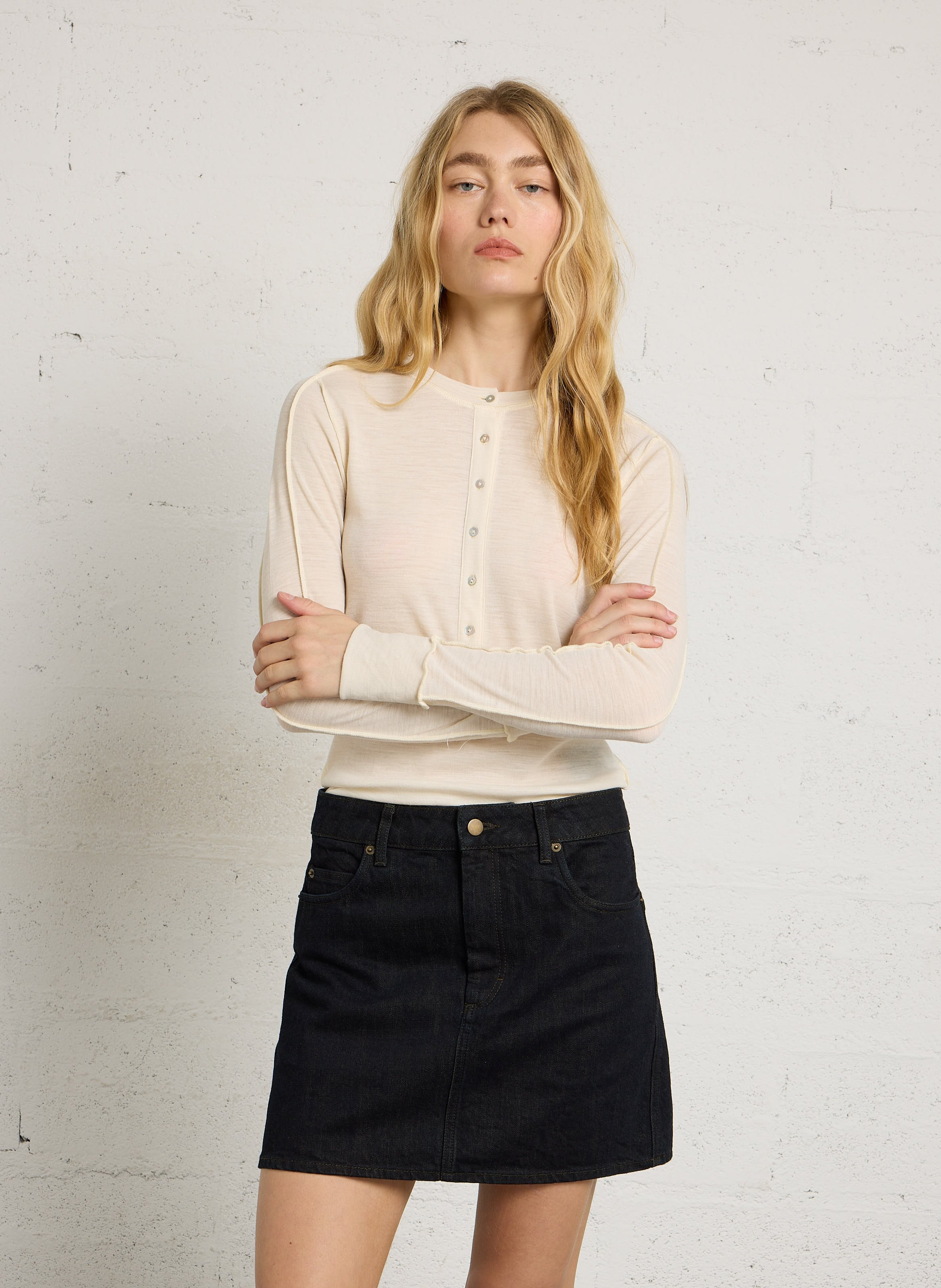 Tee-shirt col rond en laine laos SOEUR Beige