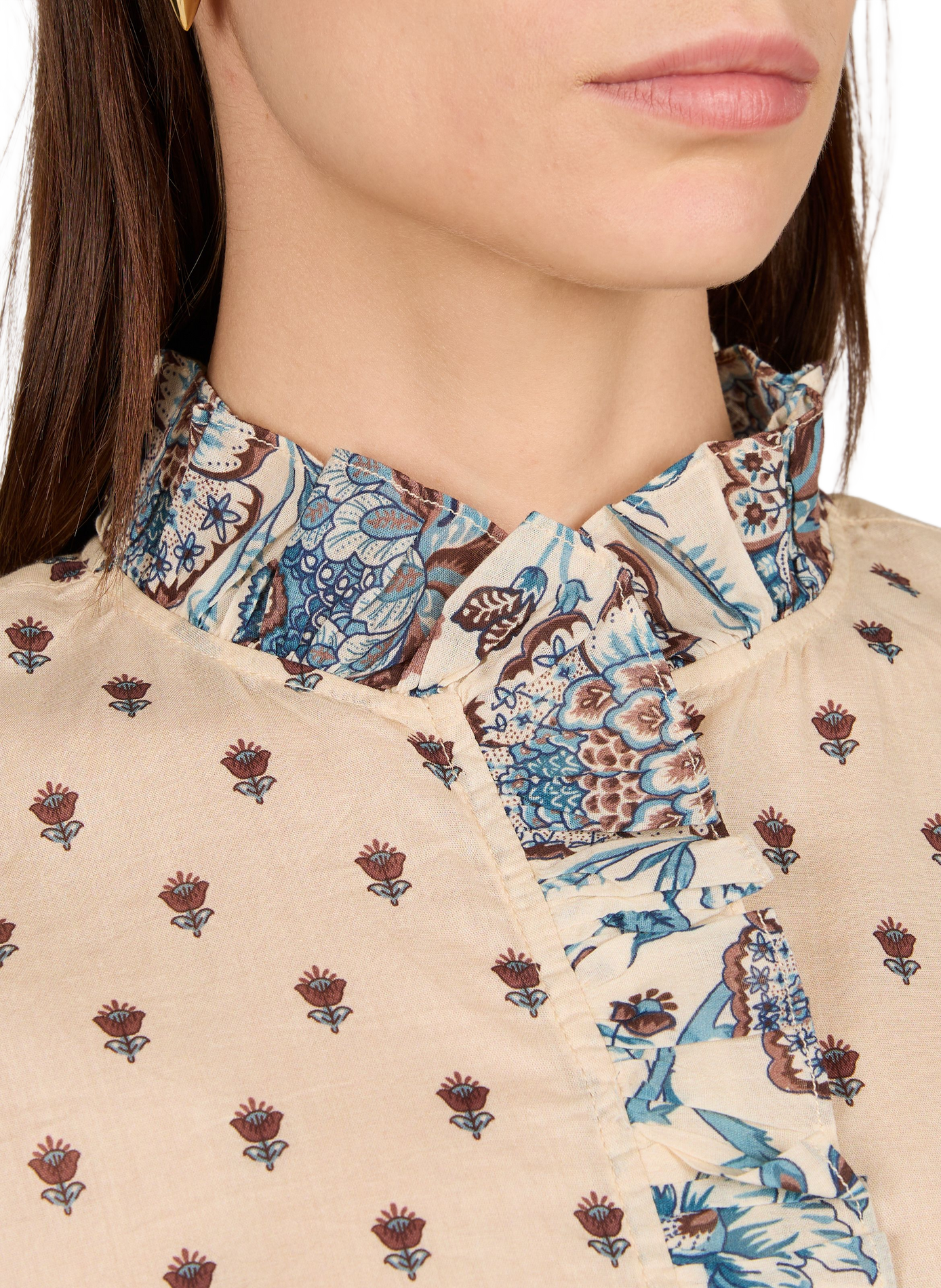 Ruffled Printed Cotton Shirt PETITE MENDIGOTE Beige