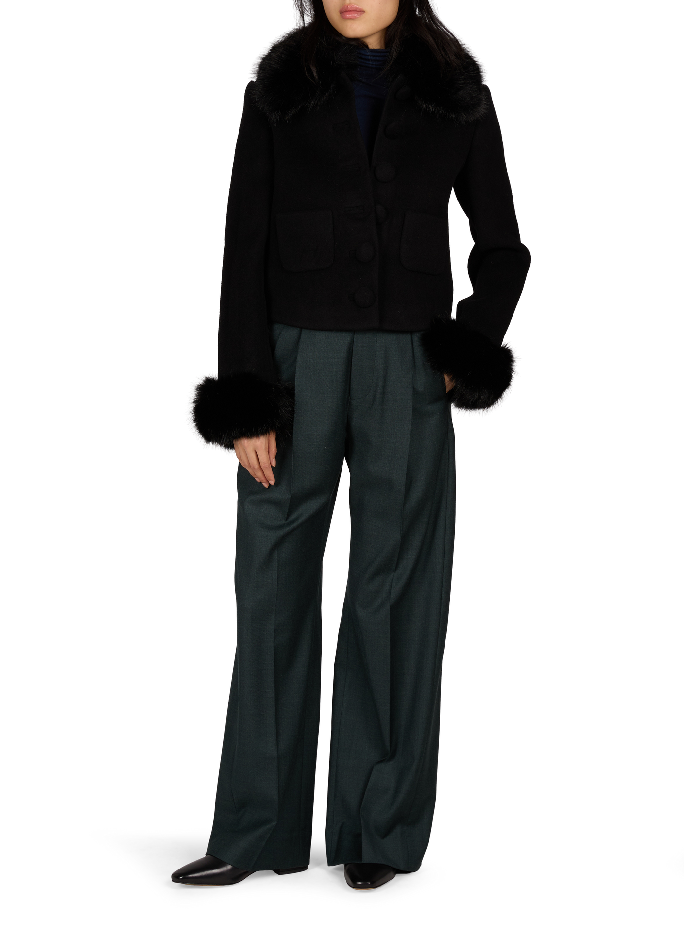 Short faux fur-effect jacket SELF PORTRAIT Black