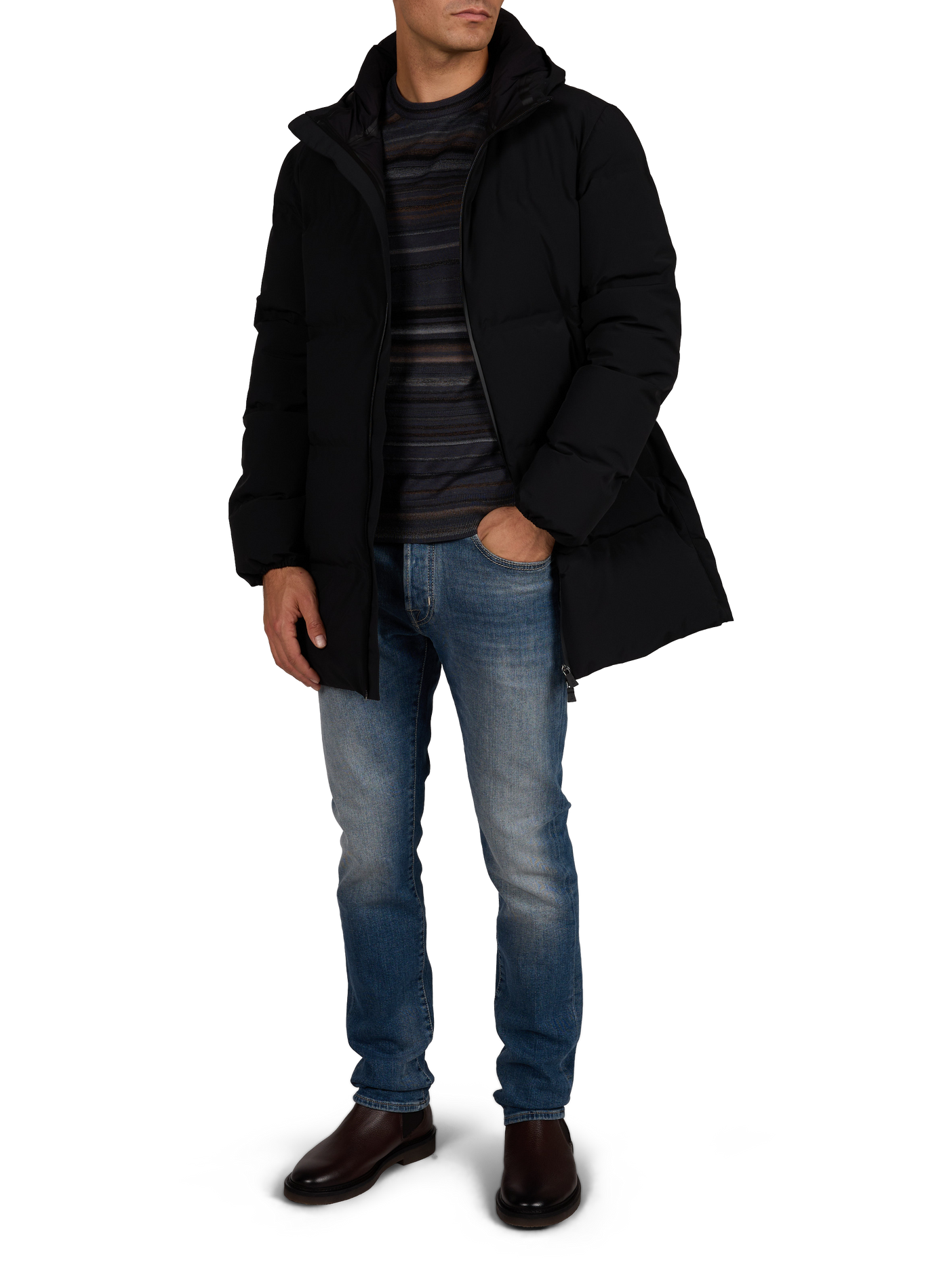 Quilted straight fit high neck puffer jacket HERNO Black