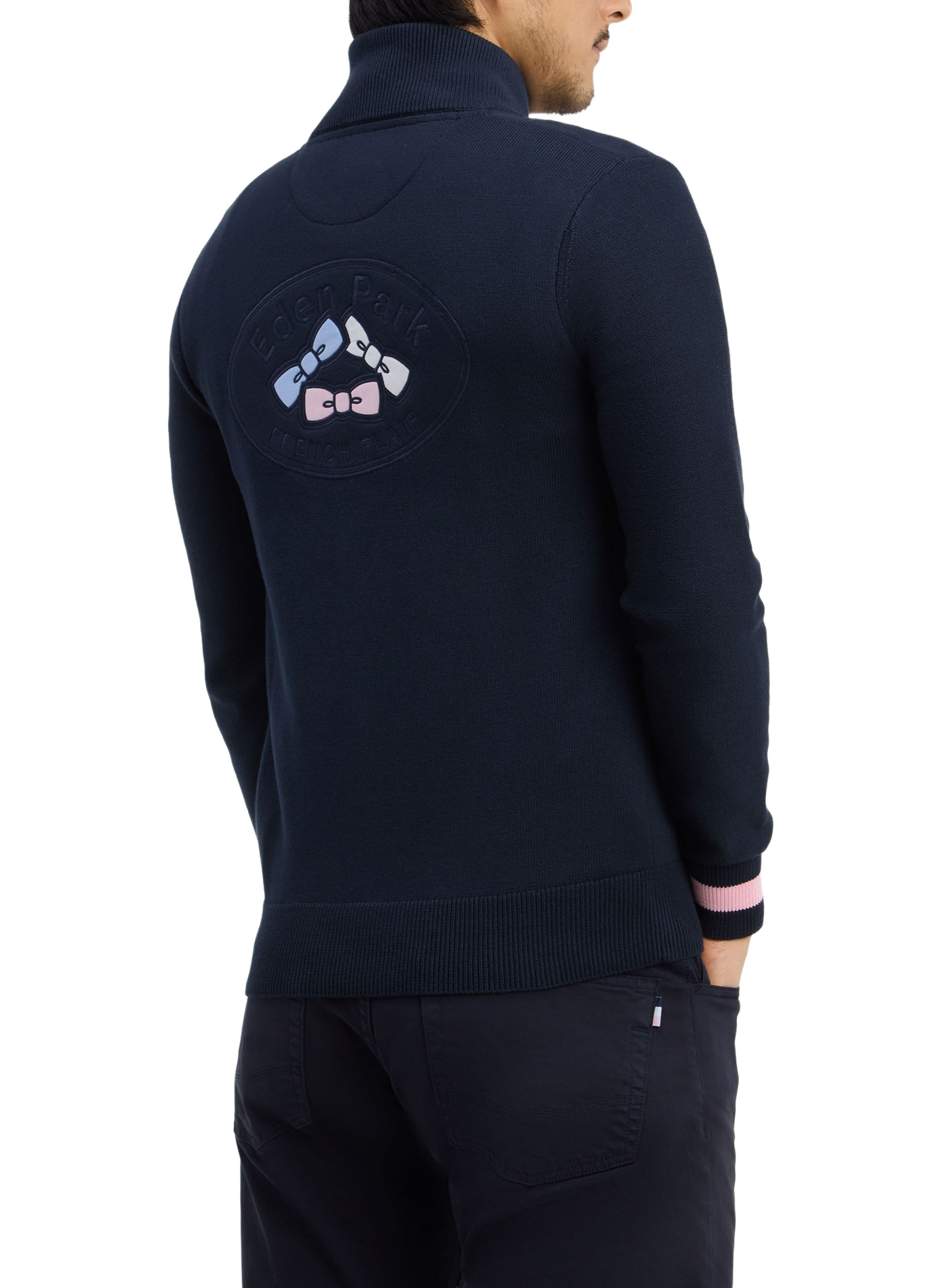 Gilet droit col camionneur zippé en coton EDEN PARK Bleu