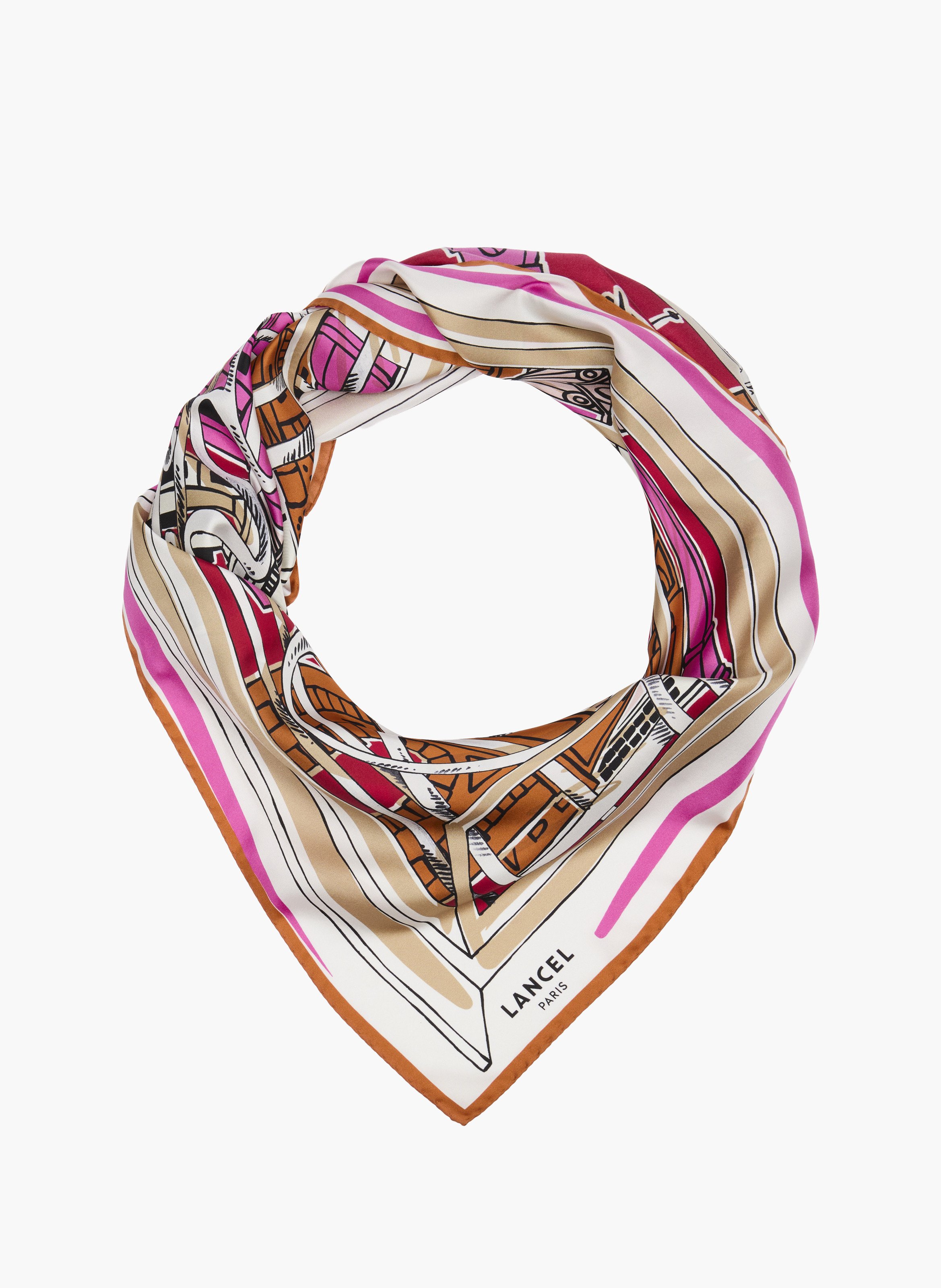 Carre motif "paris a la fenetre" en animation 150y : twill de soie imprimee LANCEL Multicolore