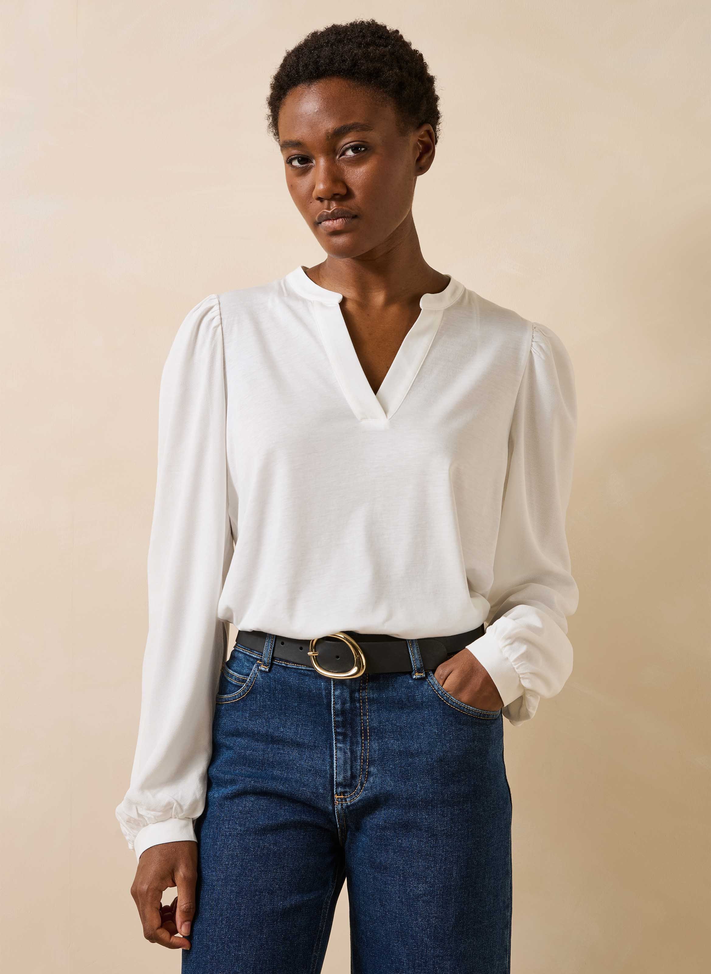 T-shirt met V-hals LA FEE MARABOUTEE Wit