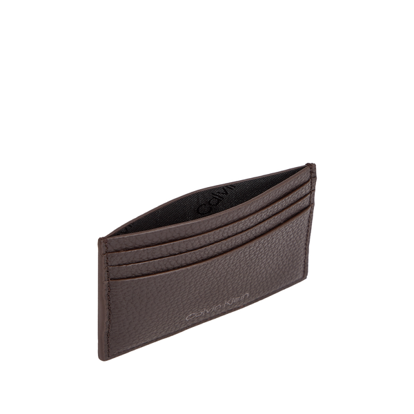 Calvin Klein Leather Card Holder In Brown