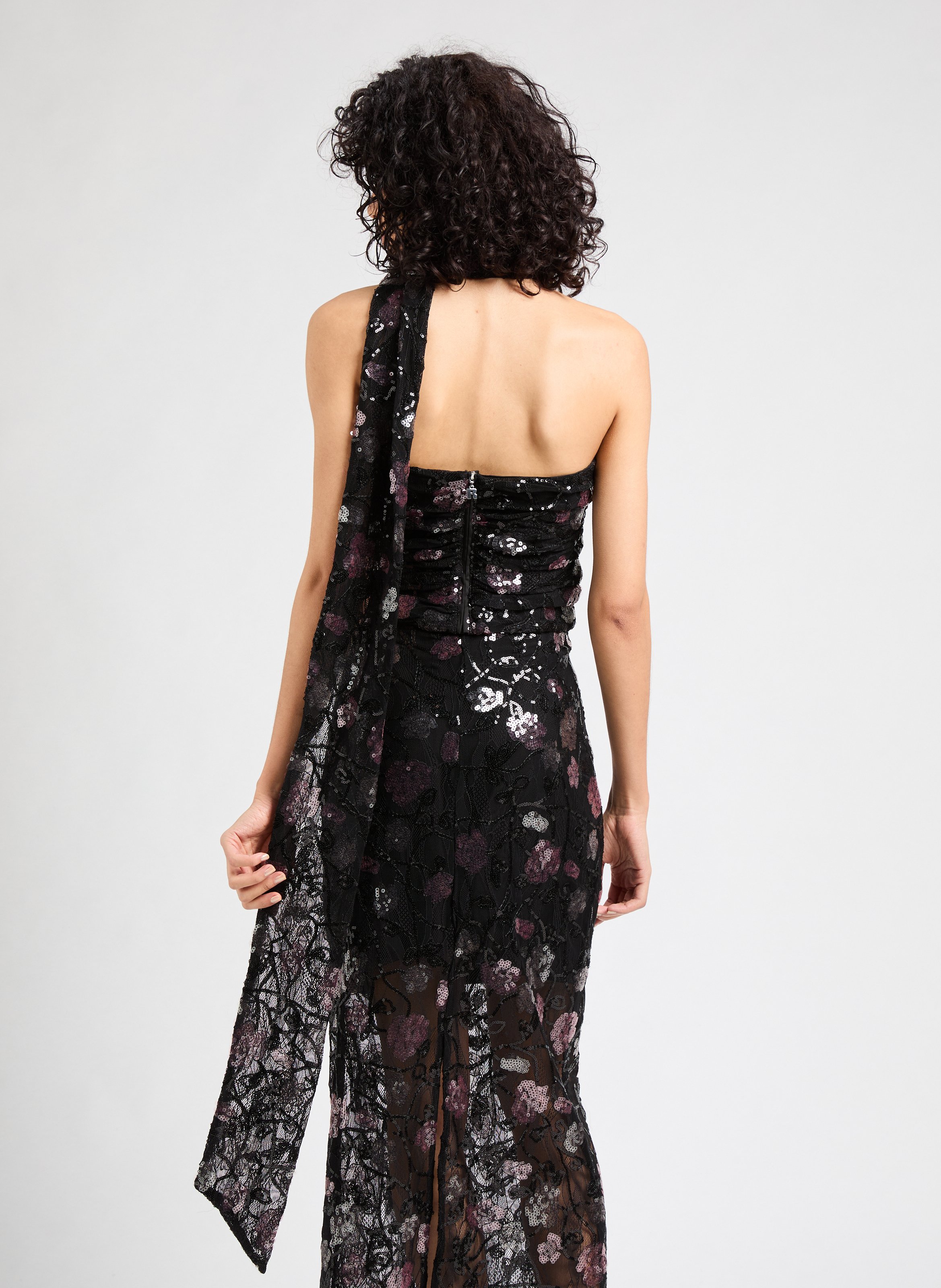 Top bustier en dentelle et paillettes ROTATE Noir