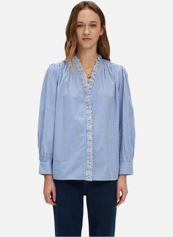 Chemise en popeline rayée à volants - celine Bleu by PABLO PABLO Chemise en popeline rayée à volants - celine Bleu