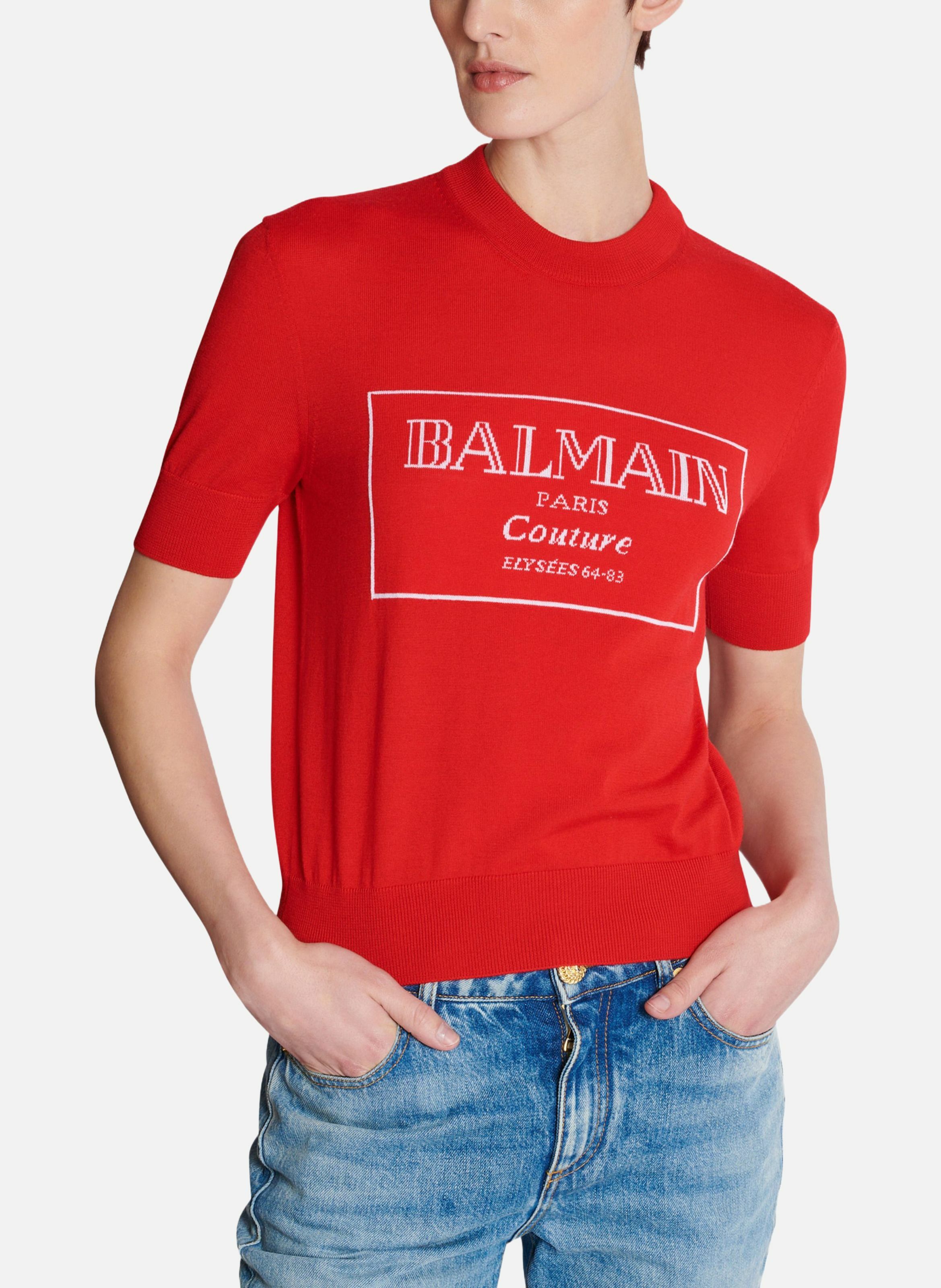 Top bicolore en maille balmain couture BALMAIN Rouge