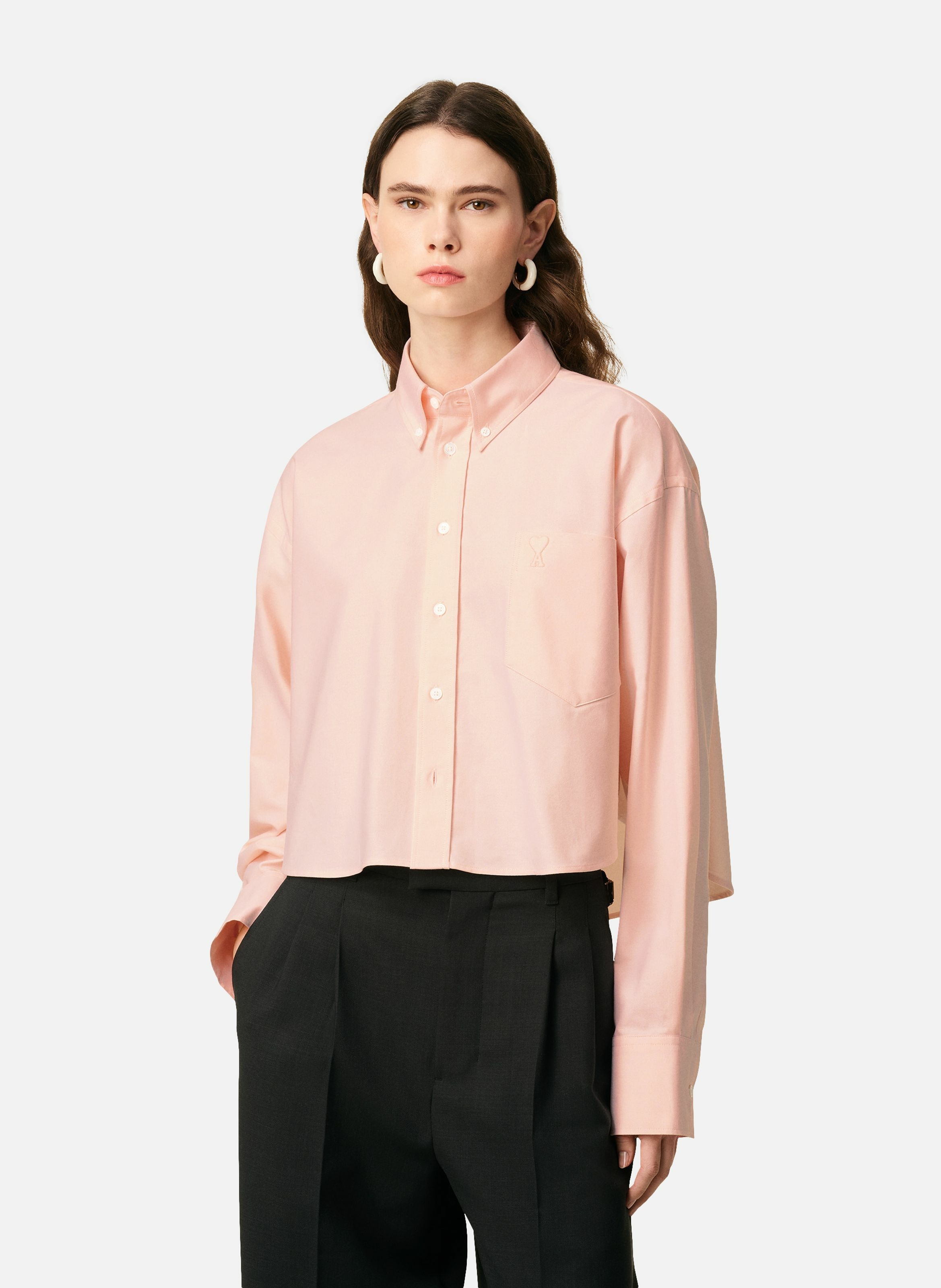 Chemise croppée oversize ami de coeur en coton AMI PARIS Rose