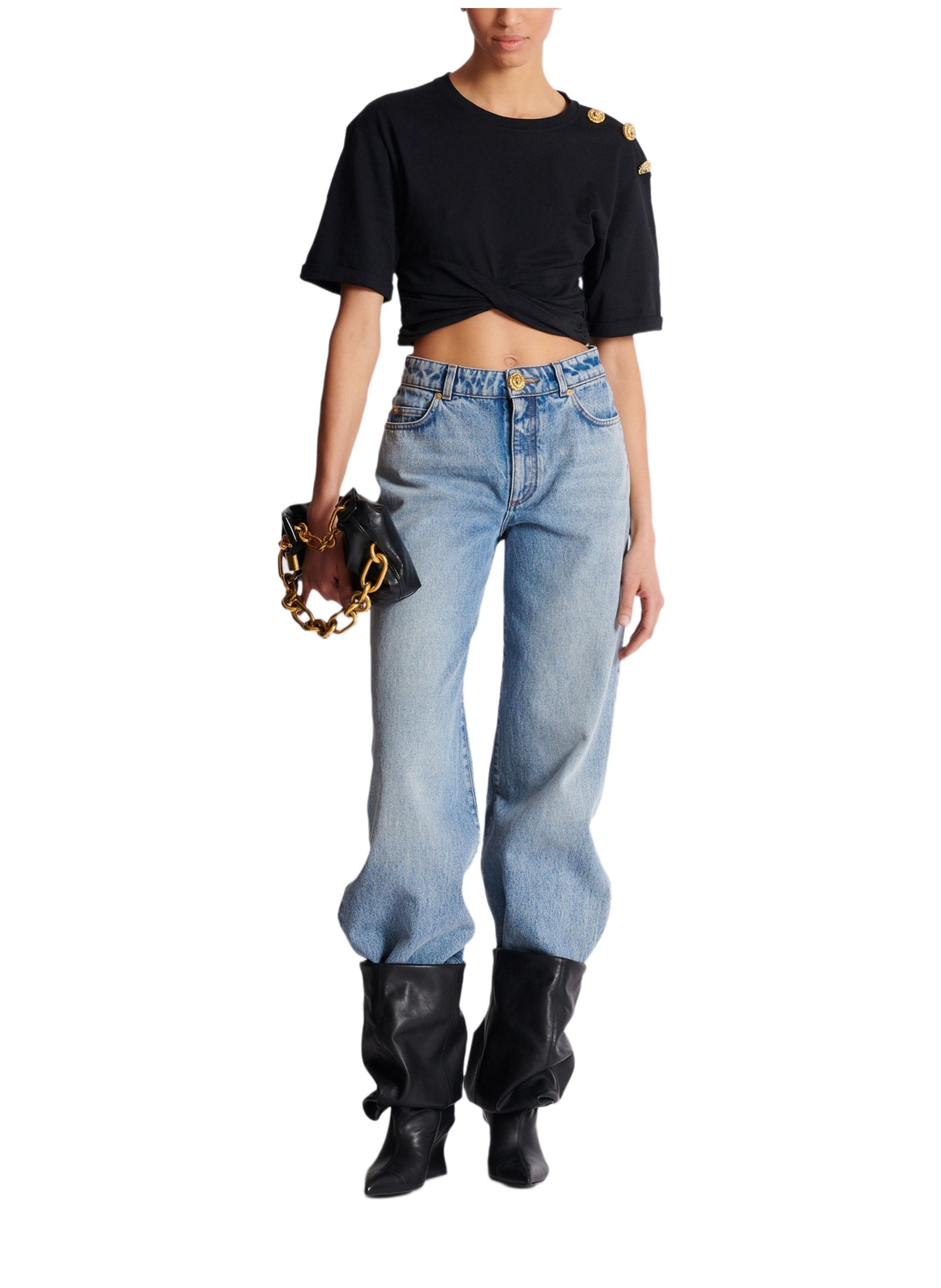 Jean droit en denim délavé BALMAIN Bleu