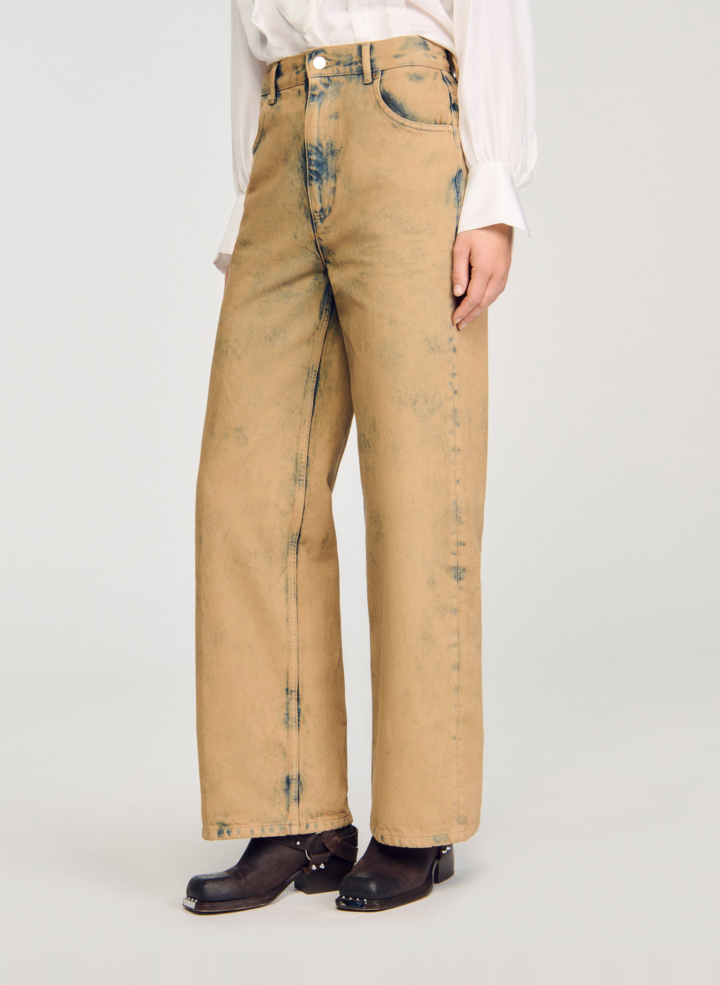 Jean large délavé en coton SANDRO Beige