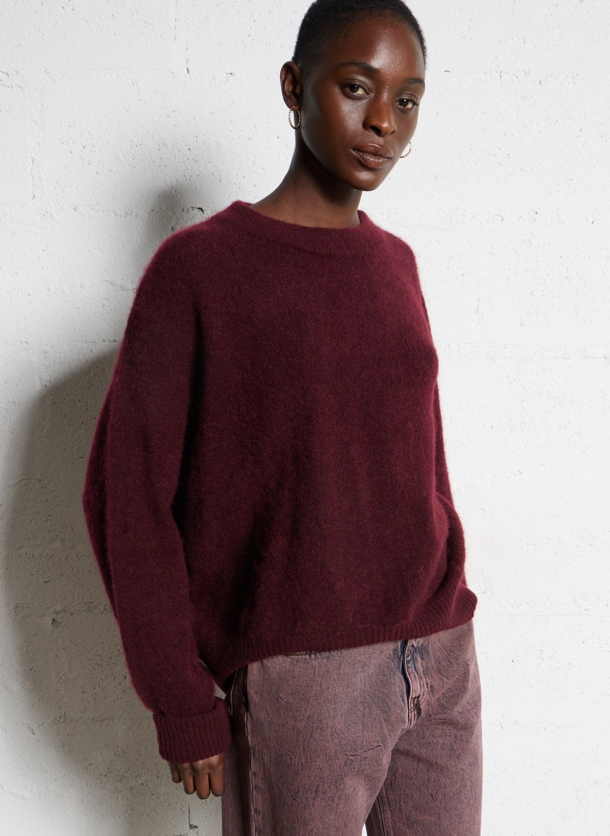 Pull ample col rond en laine mélangée vitow  Grenat chine