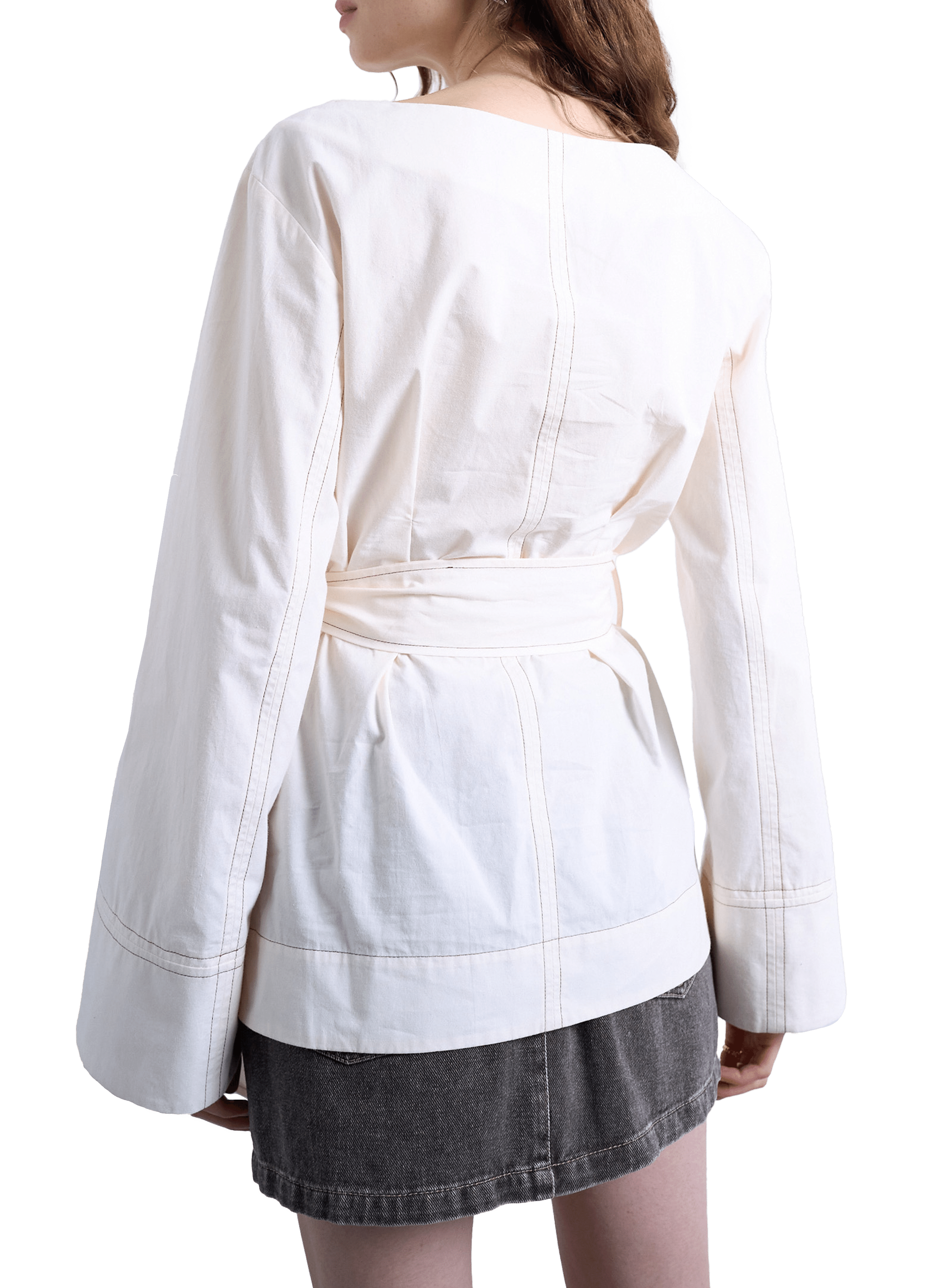 Cotton belted blouse TOPSHOP Beige