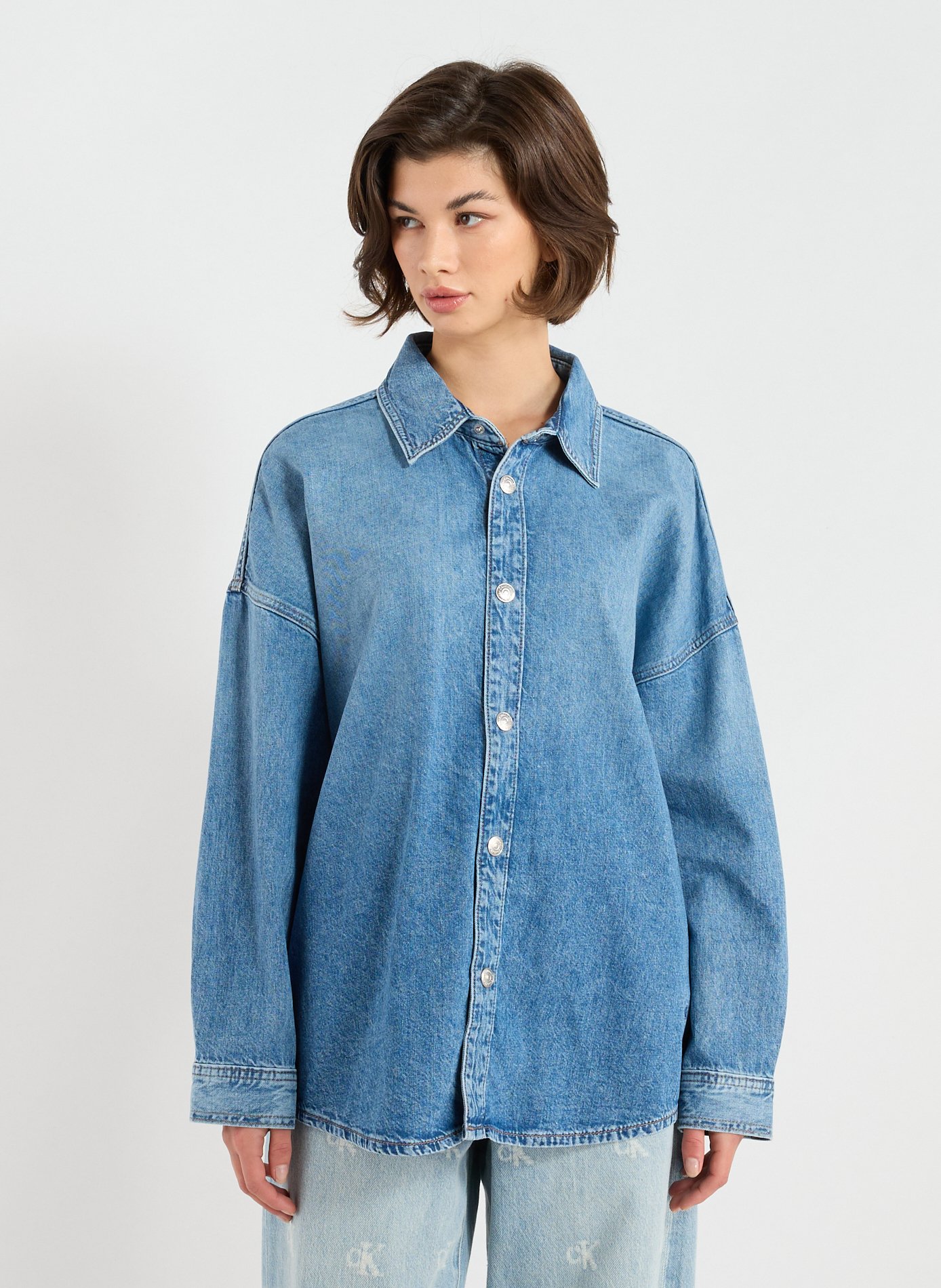 CALVIN KLEIN Chemise droite en coton mélangé Bleu