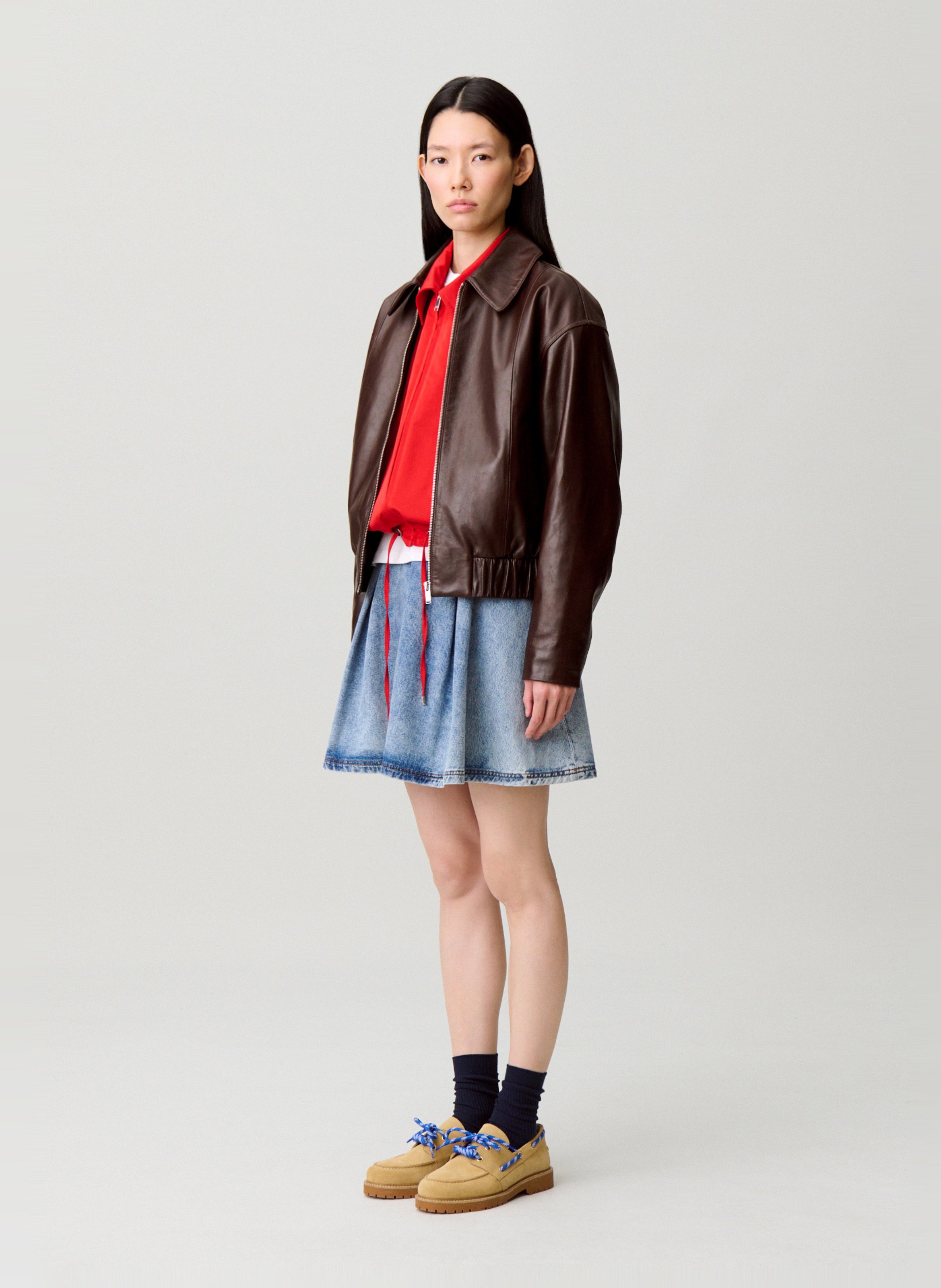 Veste en cuir oversize CLAUDIE PIERLOT Marron