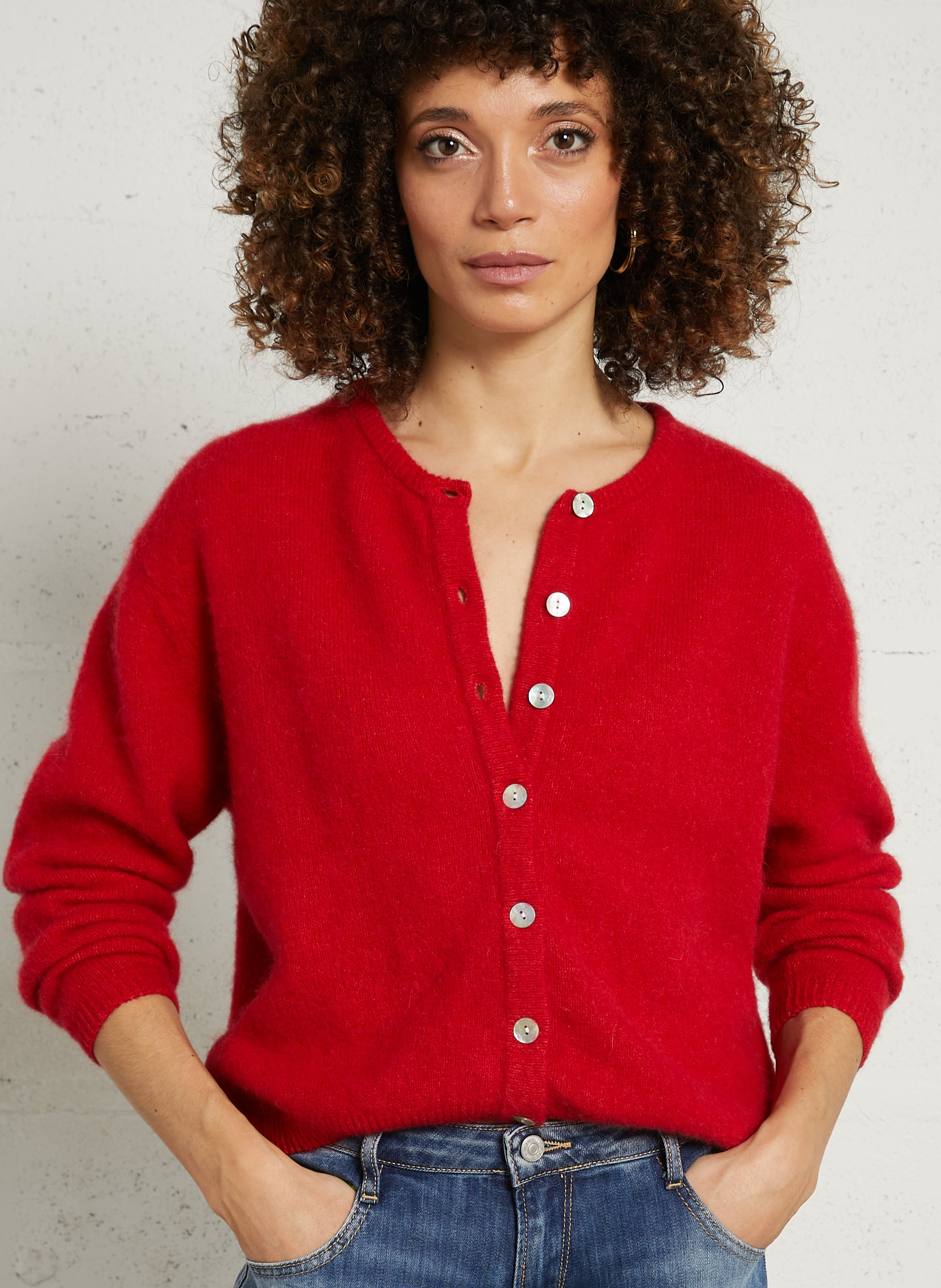 Gilet ample col rond en laine mélangée vitow  Carmin chine