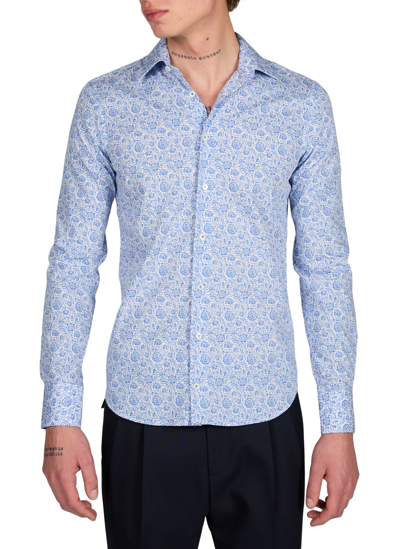 Slim fit cotton shirt with floral print VAN LAACK Blue