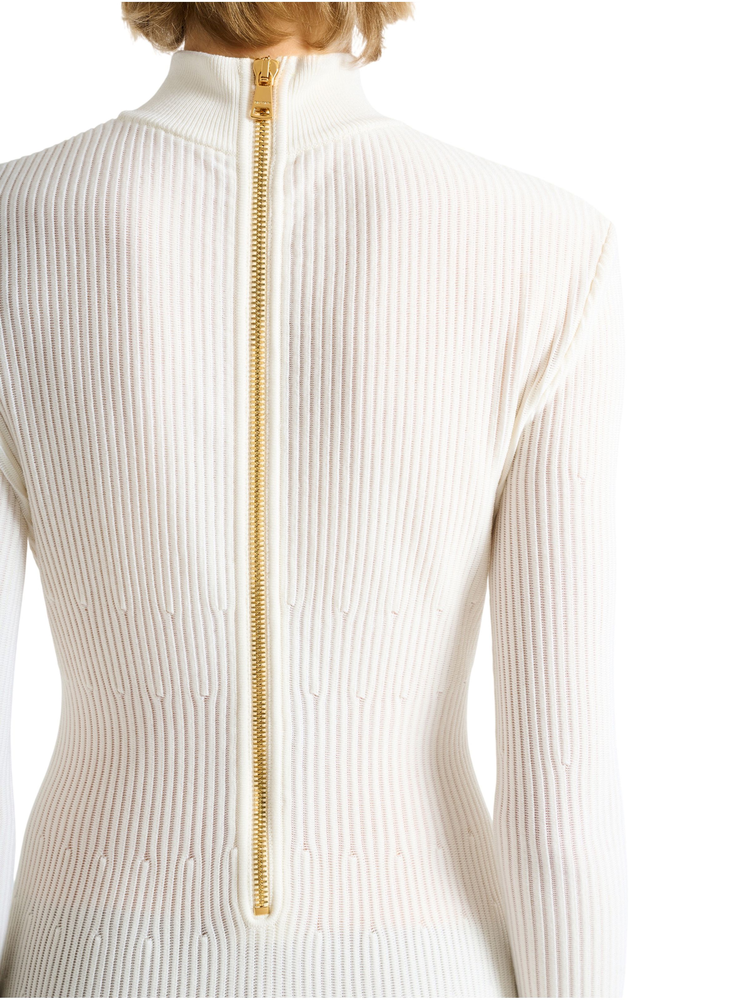 Robe longue en maille côtelée BALMAIN Blanc