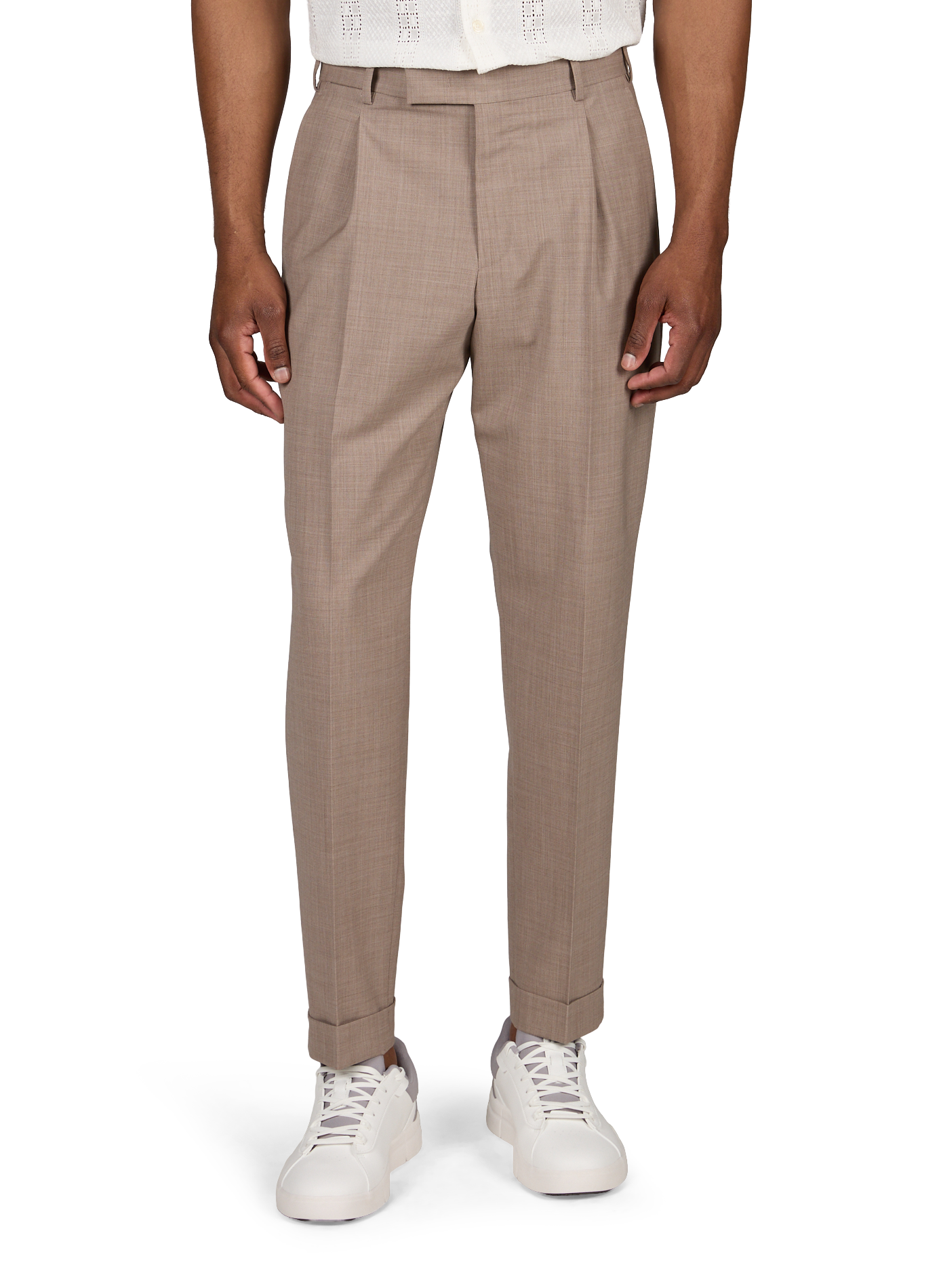 Pantalon uni en laine vierge mélangée PT01 Beige