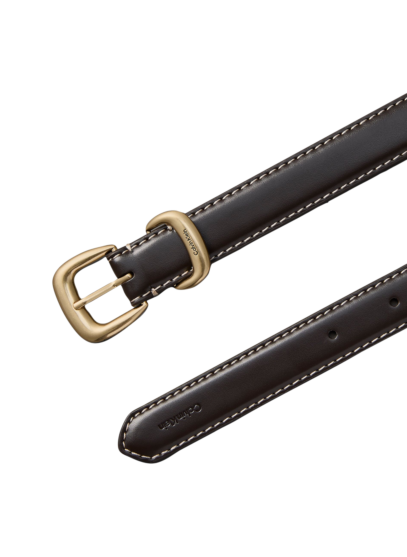 Belt with contrasting topstitching in leather CALVIN KLEIN Brown
