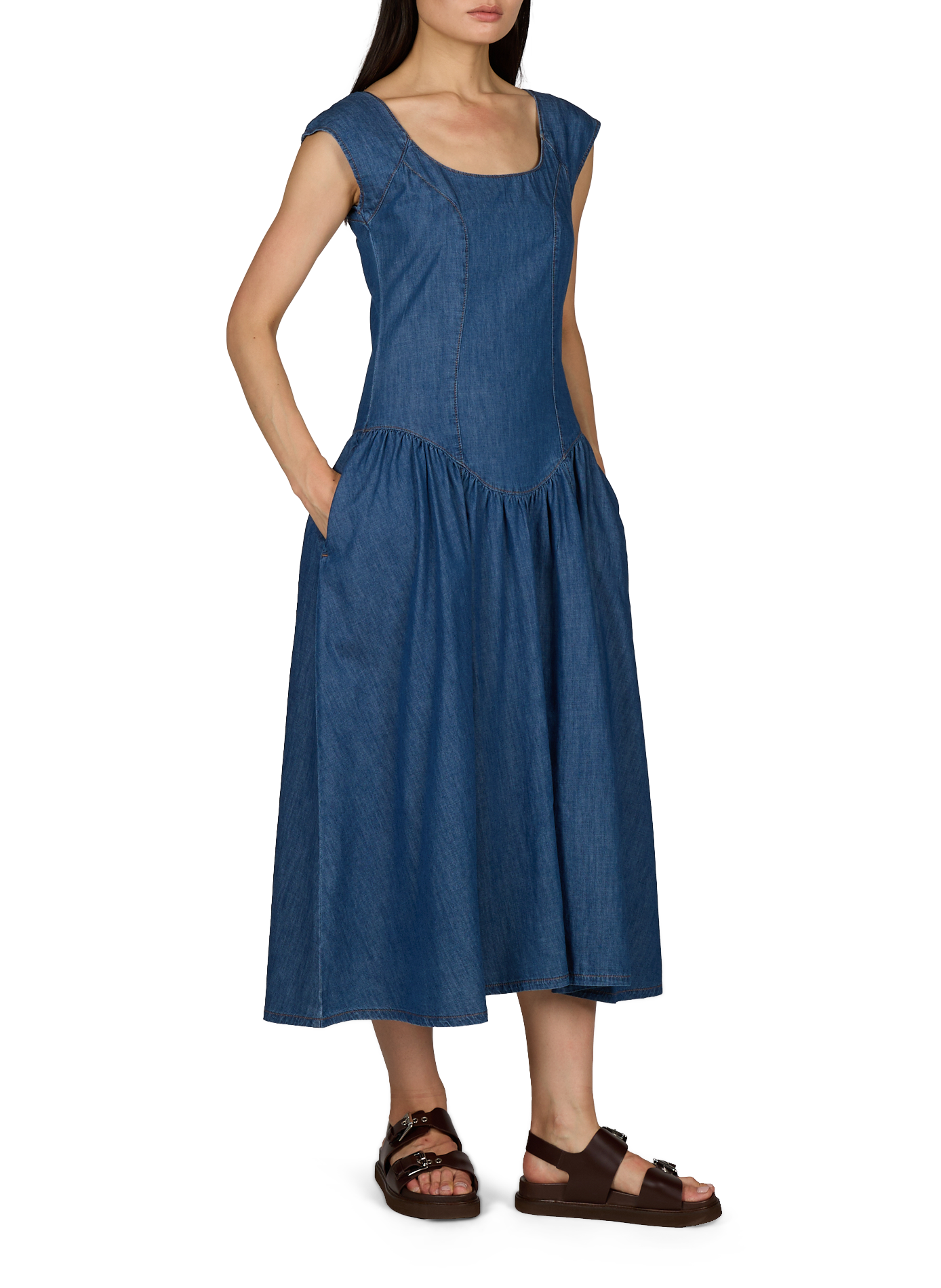 Tseya midi dress in cotton denim TOPSHOP Blue