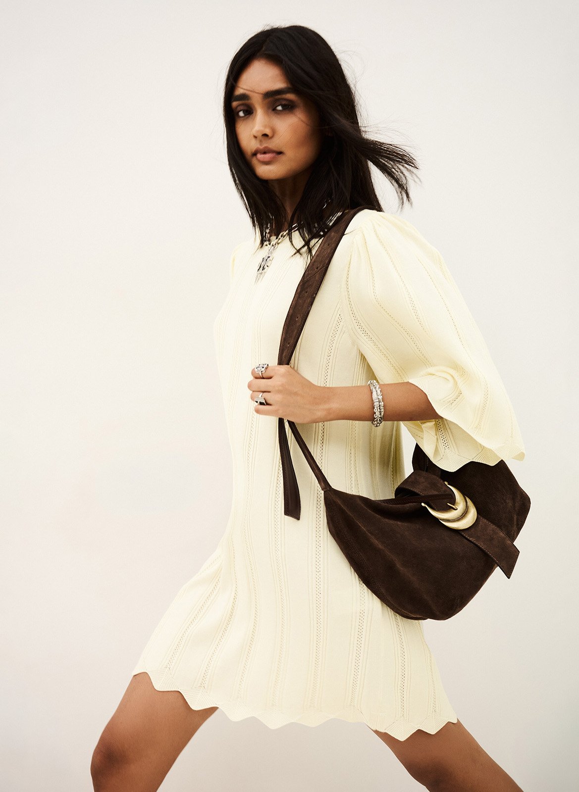 Robe courte manches 3/4 en maille seline BA&SH Beige