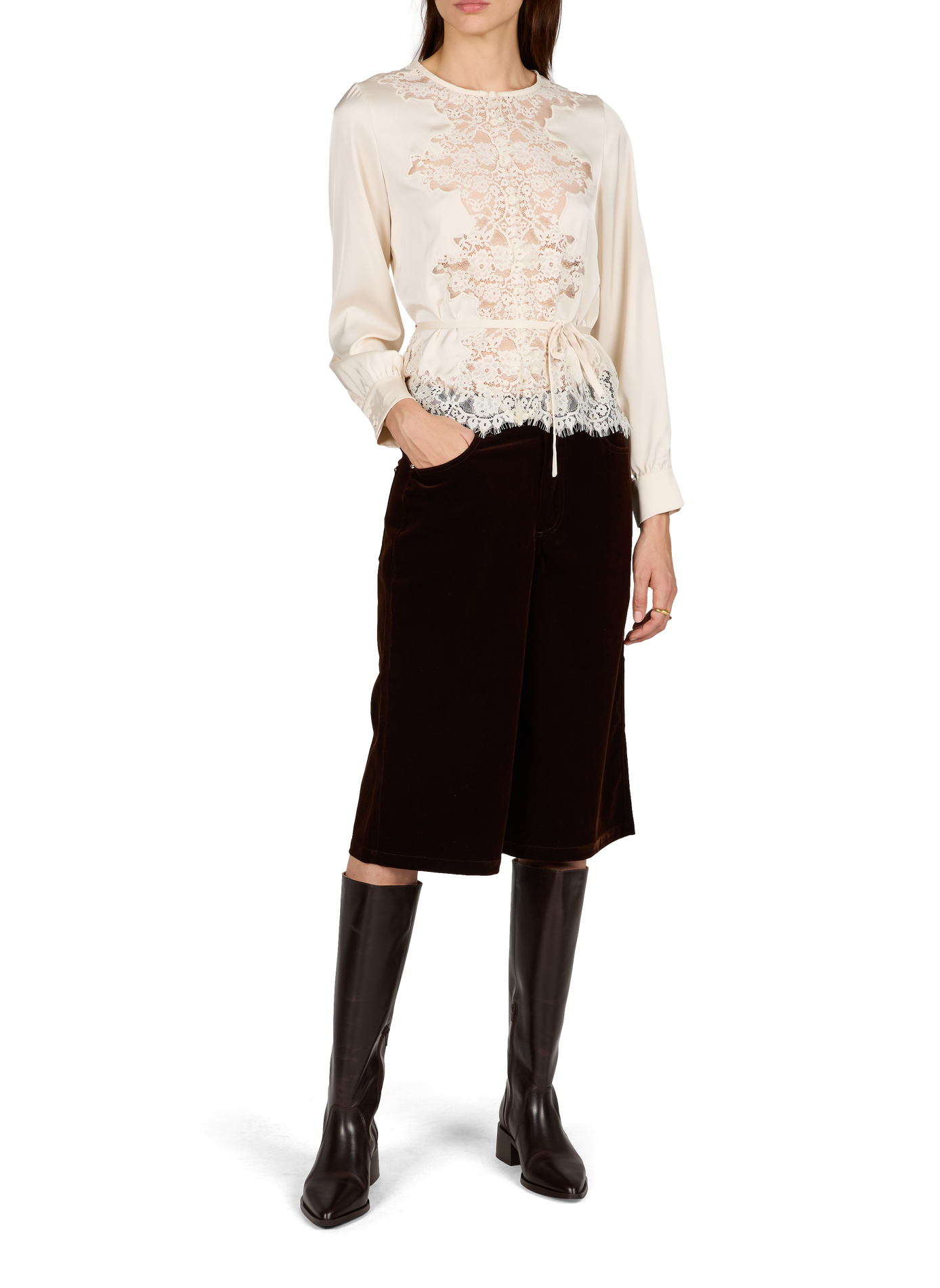 Top Telmalace straight satin with lace PETITE MENDIGOTE Beige