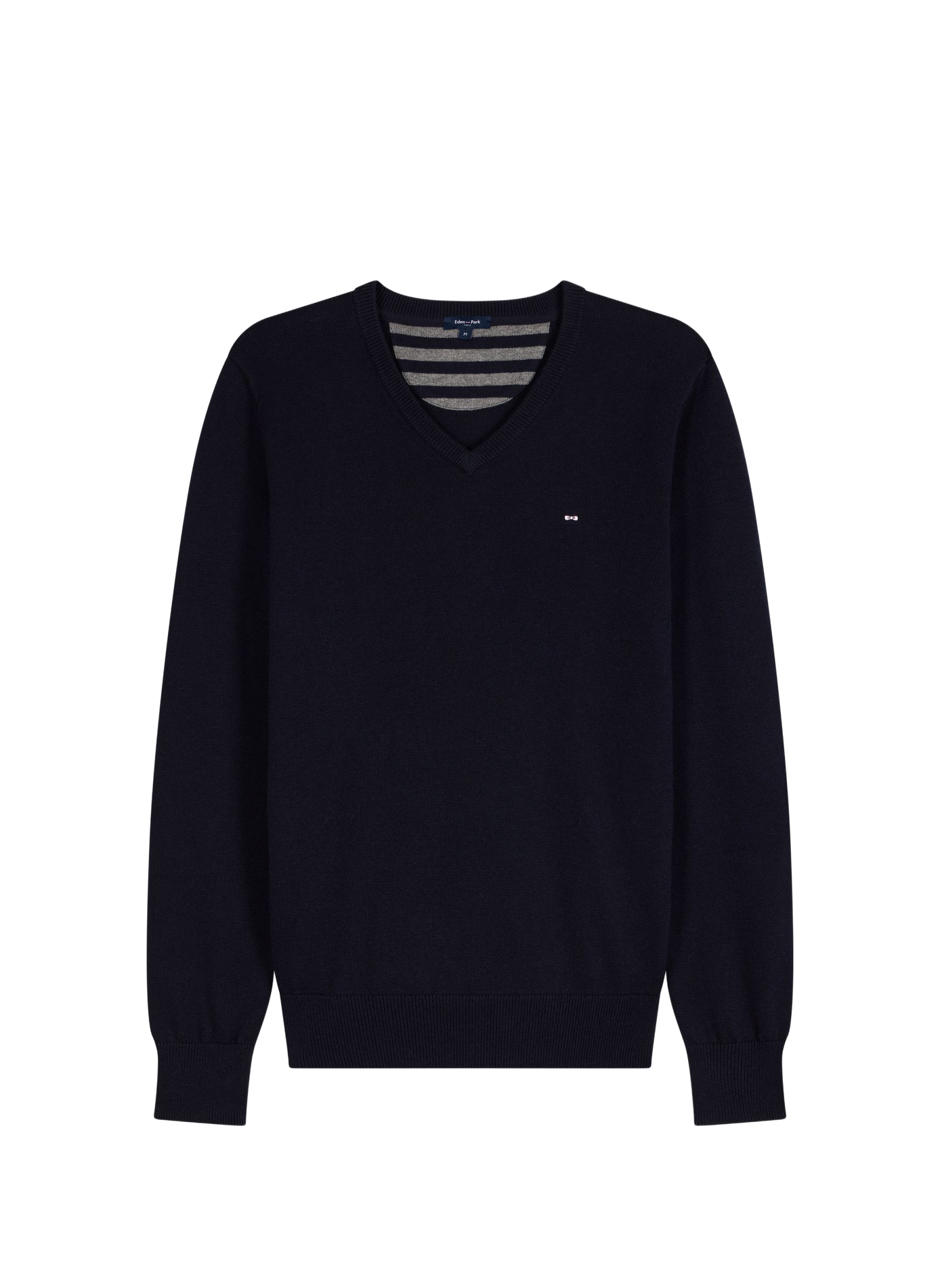 Gerader Pullover mit V-Ausschnitt aus Wolle und Baumwolle EDEN PARK Blau