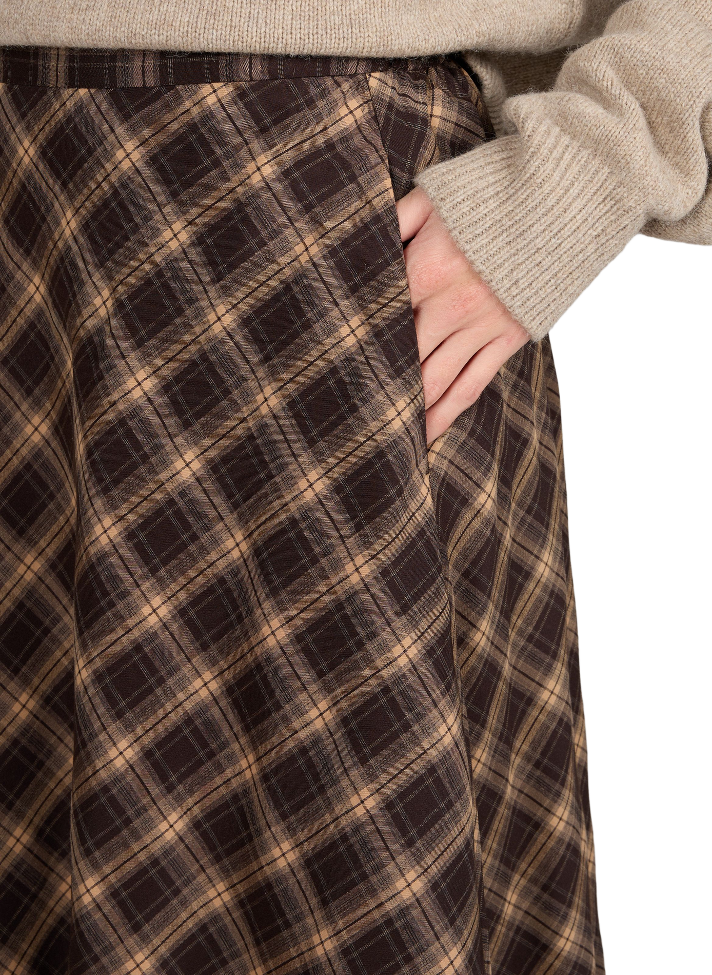 Vilene long checked skirt VILA Brown