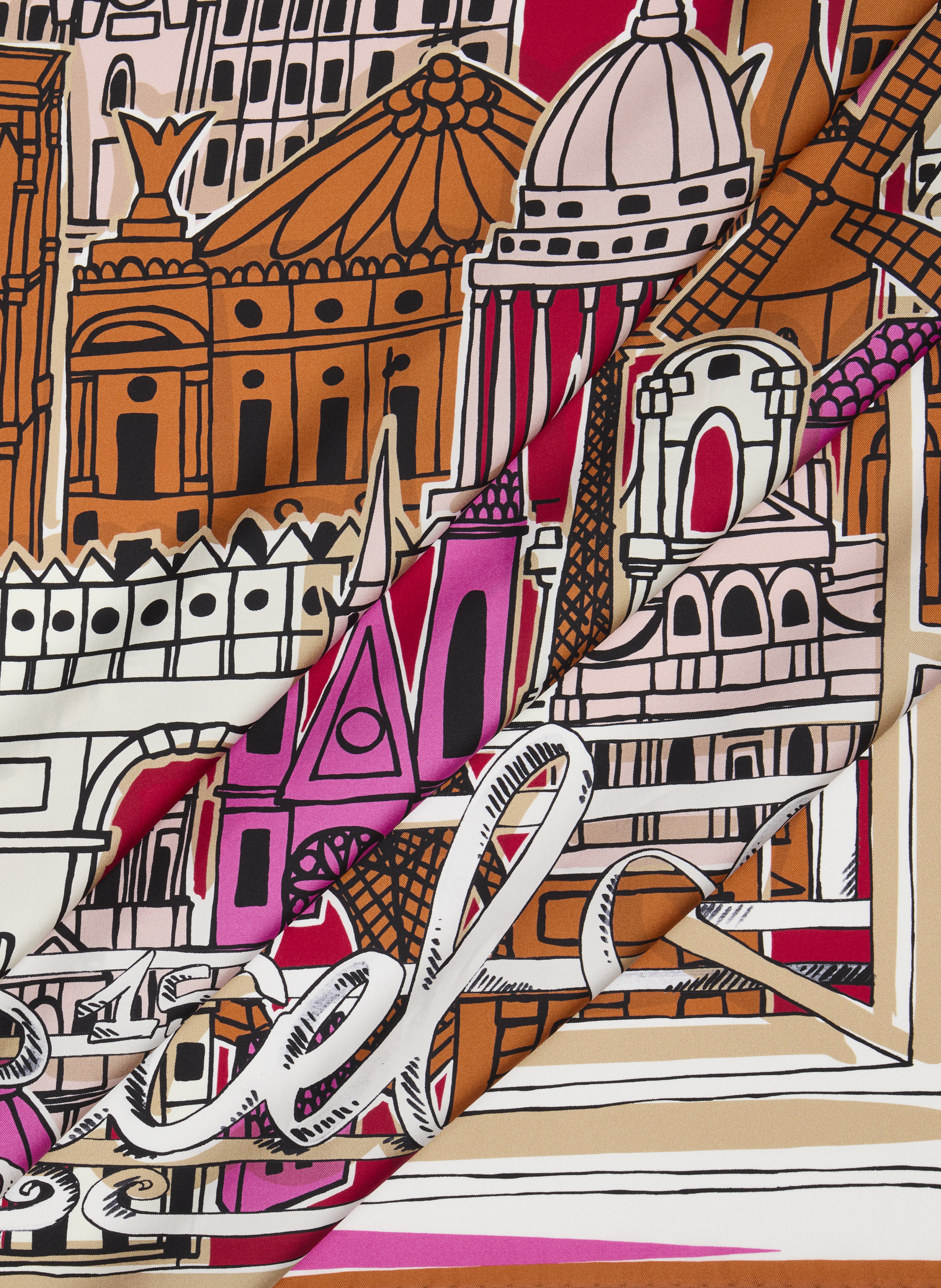 Carre motif "paris a la fenetre" en animation 150y : twill de soie imprimee LANCEL Multicolore