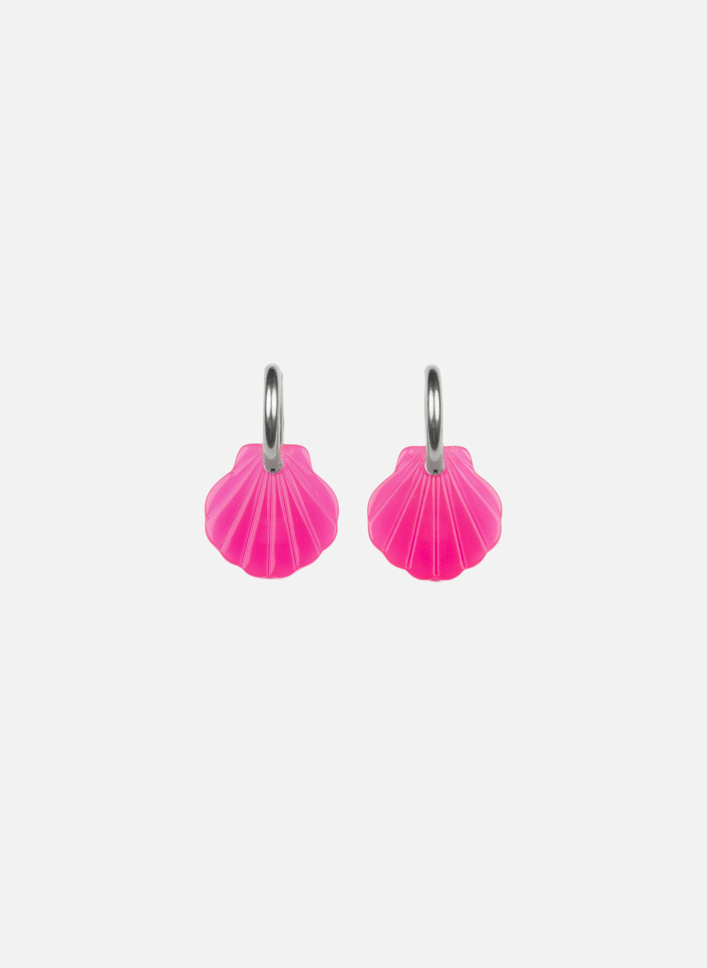 Boucles d'oreilles baby mermaid avec anneaux en acier inoxydable argenté  Fuchsia