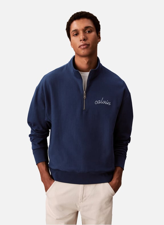 Sweatshirt col zippé en coton Bleu by CALVIN KLEIN CALVIN KLEIN Sweatshirt col zippé en coton Bleu