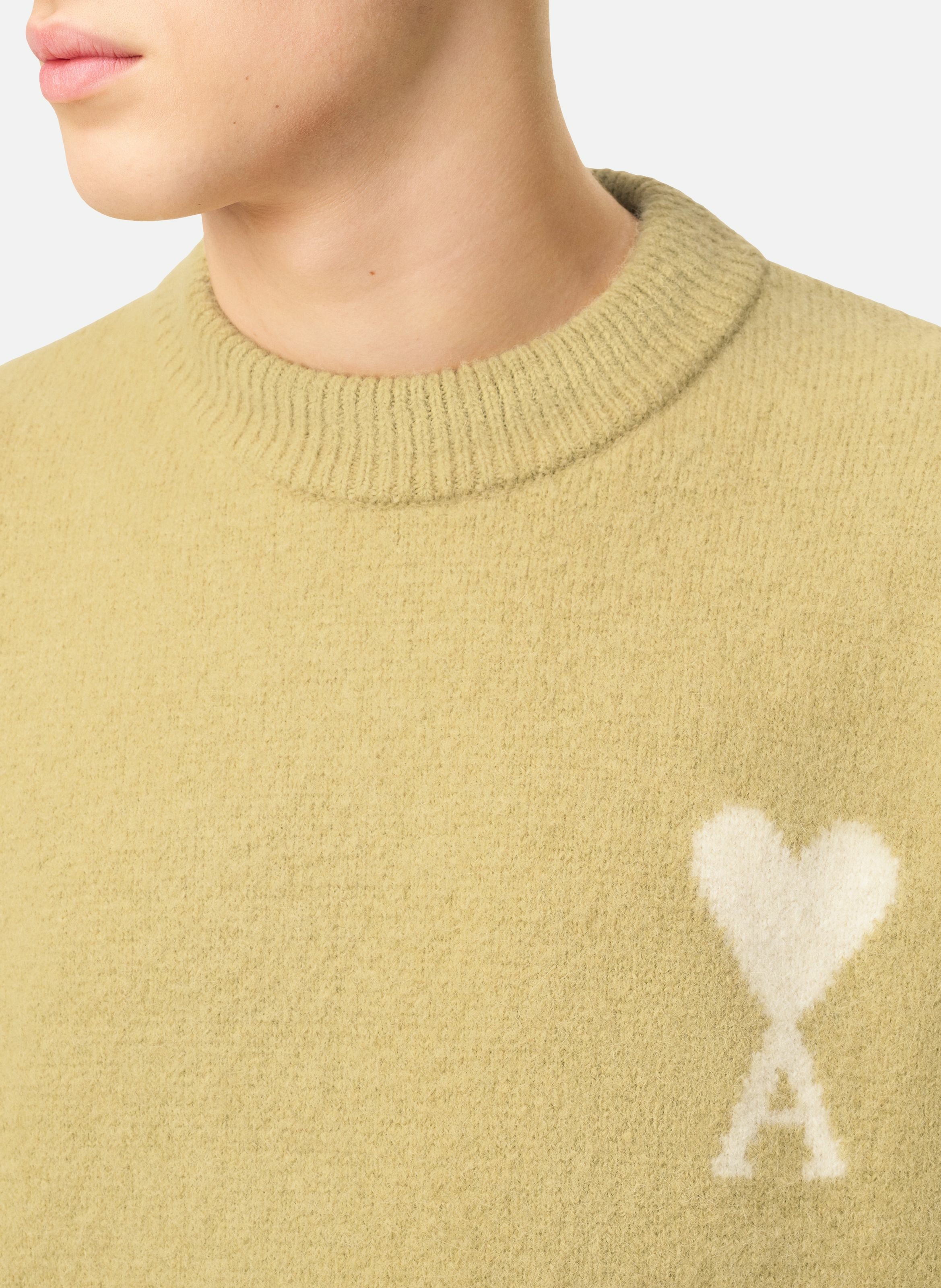 Pull col rond ami de coeur en alpaga unisexe AMI PARIS Vert