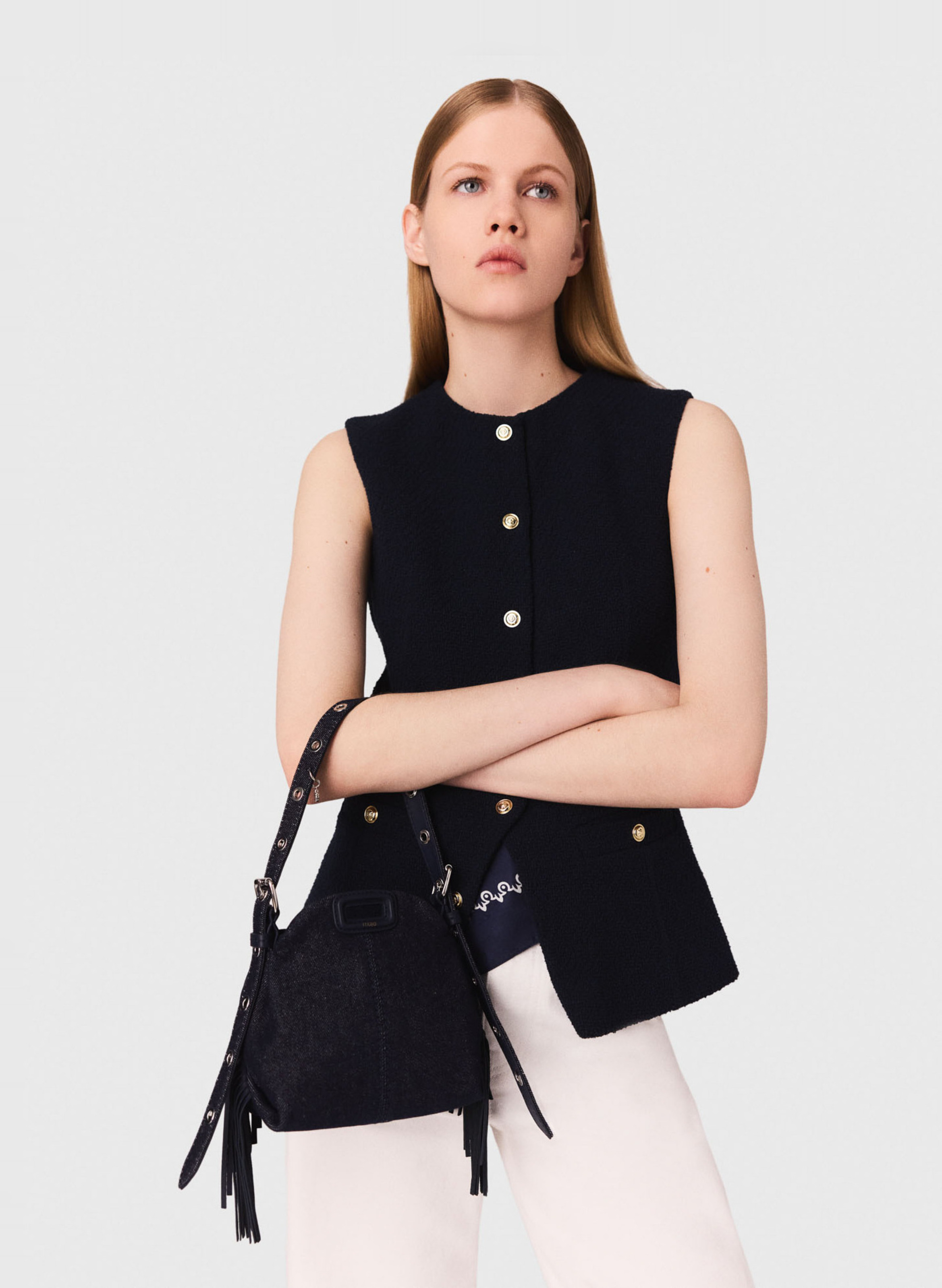 Gilet col rond en coton mélangé MAJE Bleu