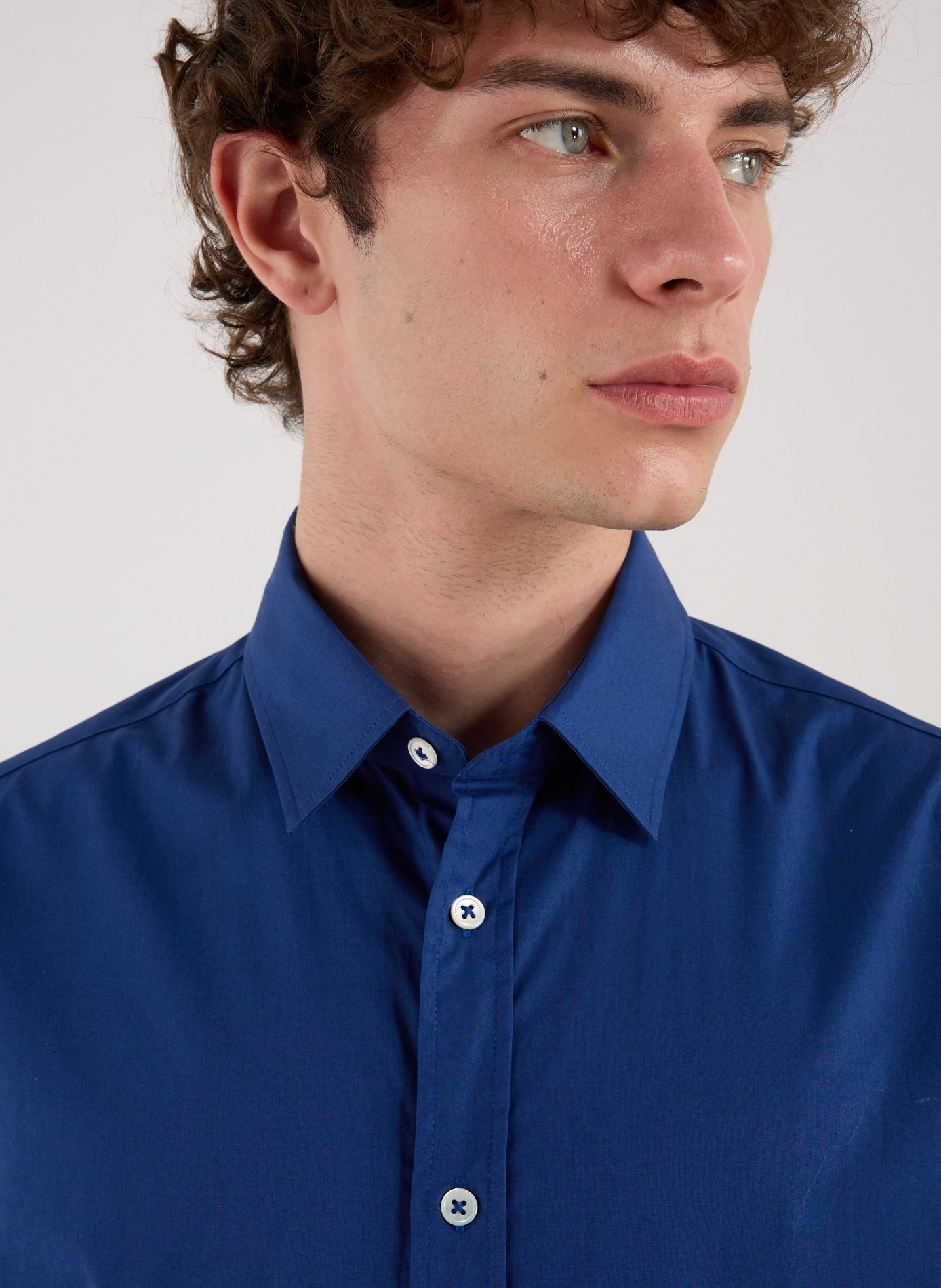 Solid classic collar cotton shirt AU PRINTEMPS PARIS Blue