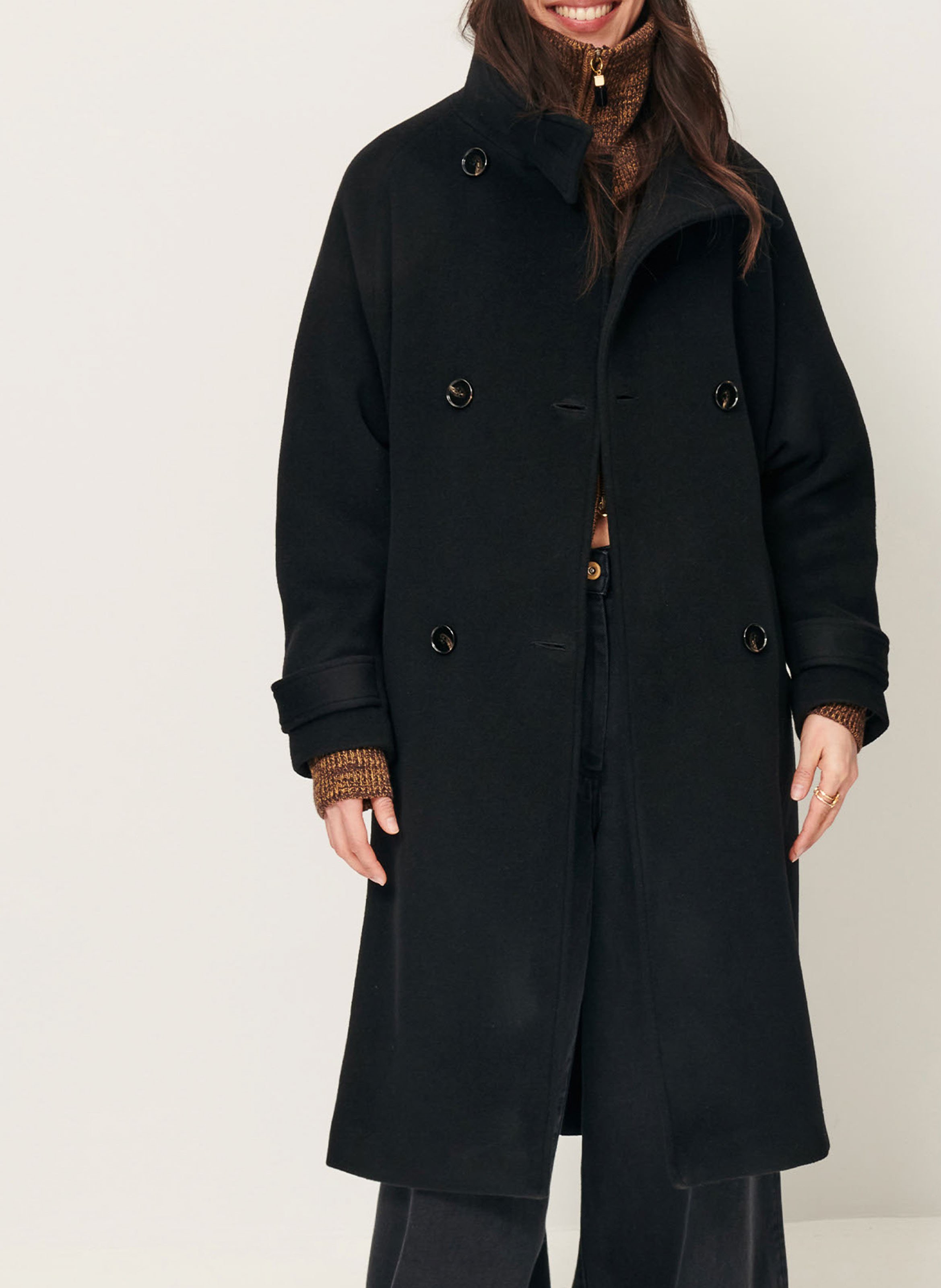 Manteau col montant en laine mélangée bleeckett SESSUN Noir