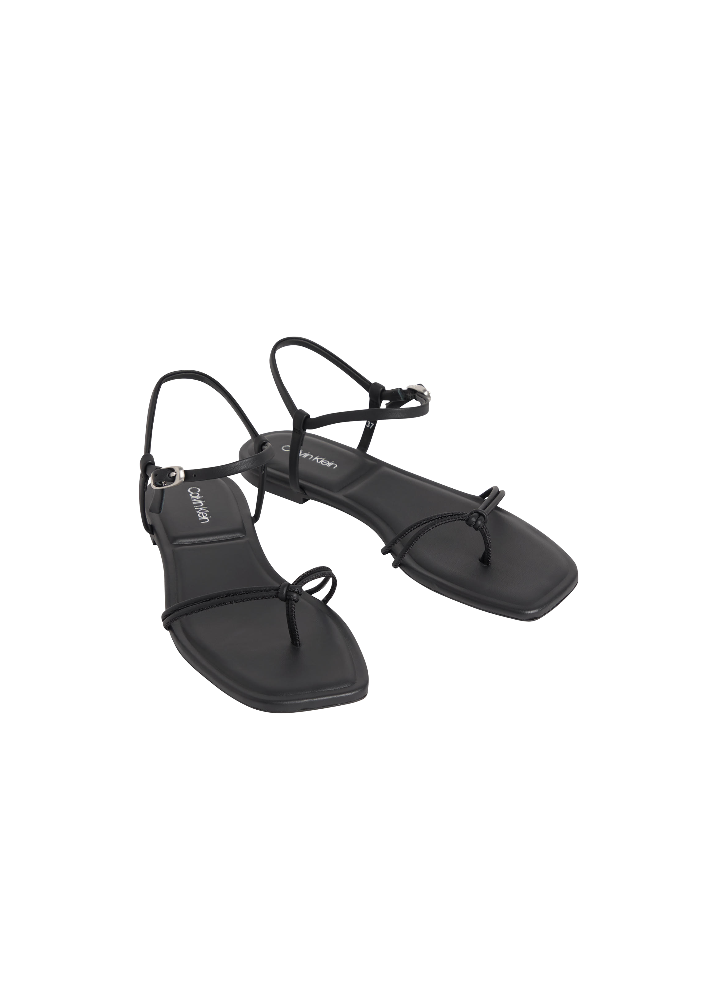 Platte sandalen met vierkante neus van gemengd leer. CALVIN KLEIN Zwart