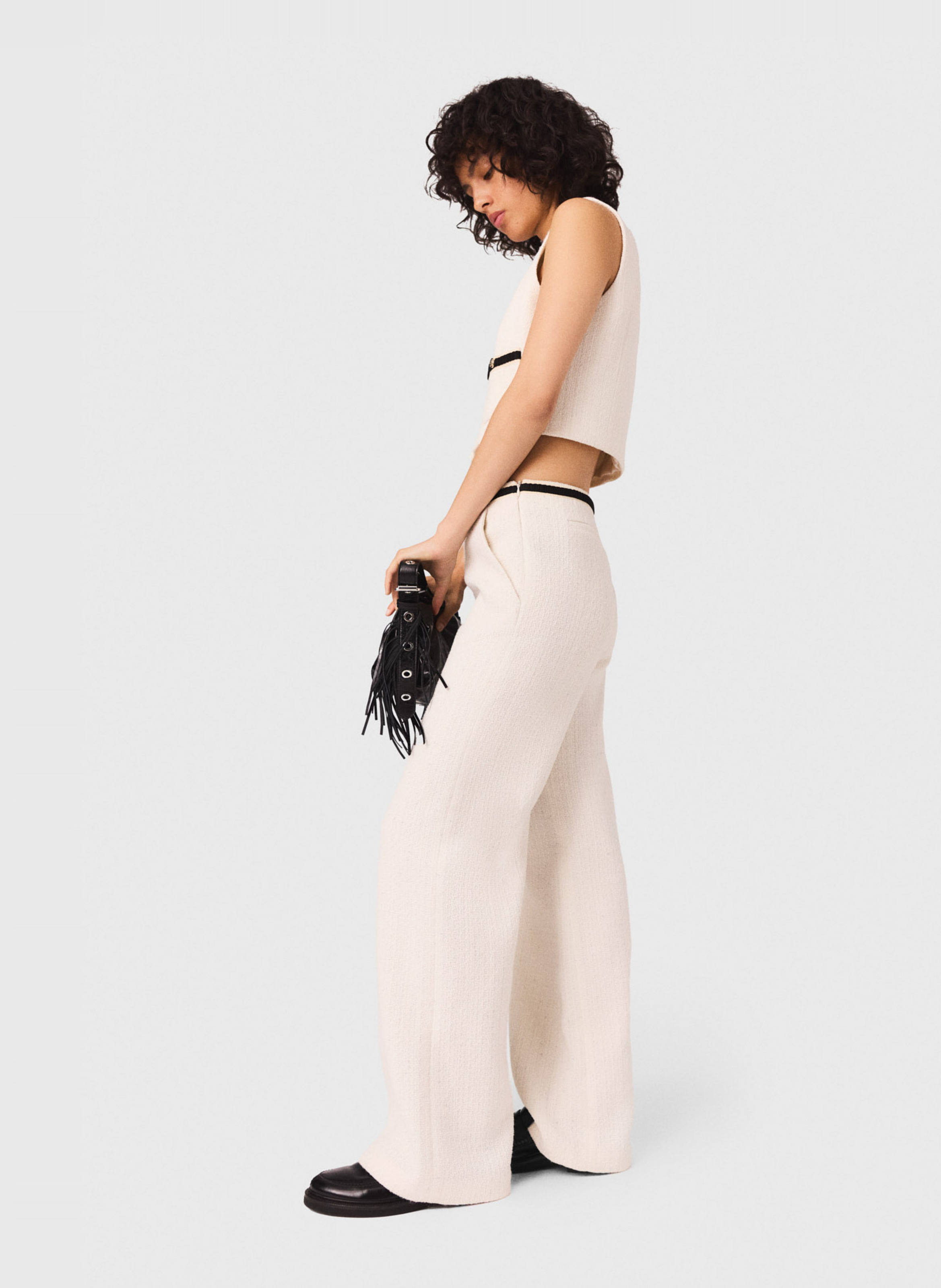 Pantalon large en coton mélangé MAJE Beige