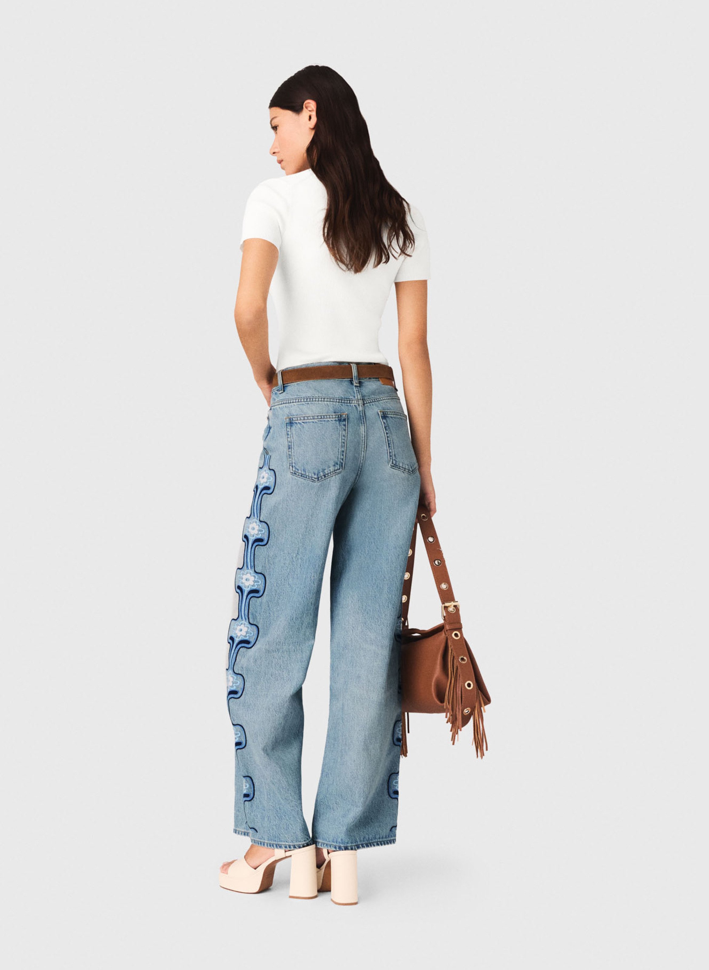 Jean large taille haute brodé MAJE Bleu