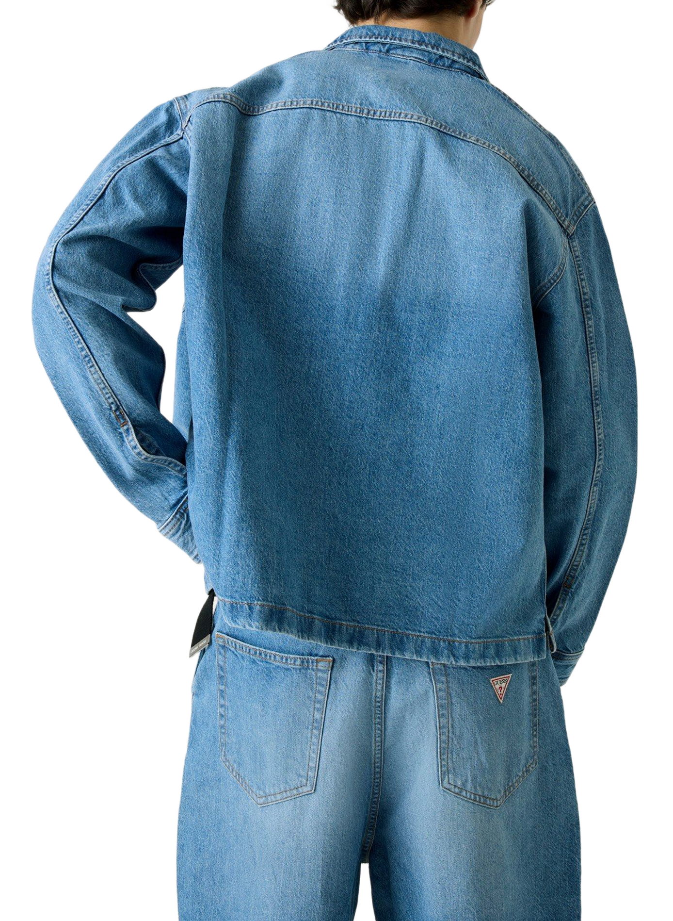 Shirt with classic collar in blended cotton denim GUESS Blue