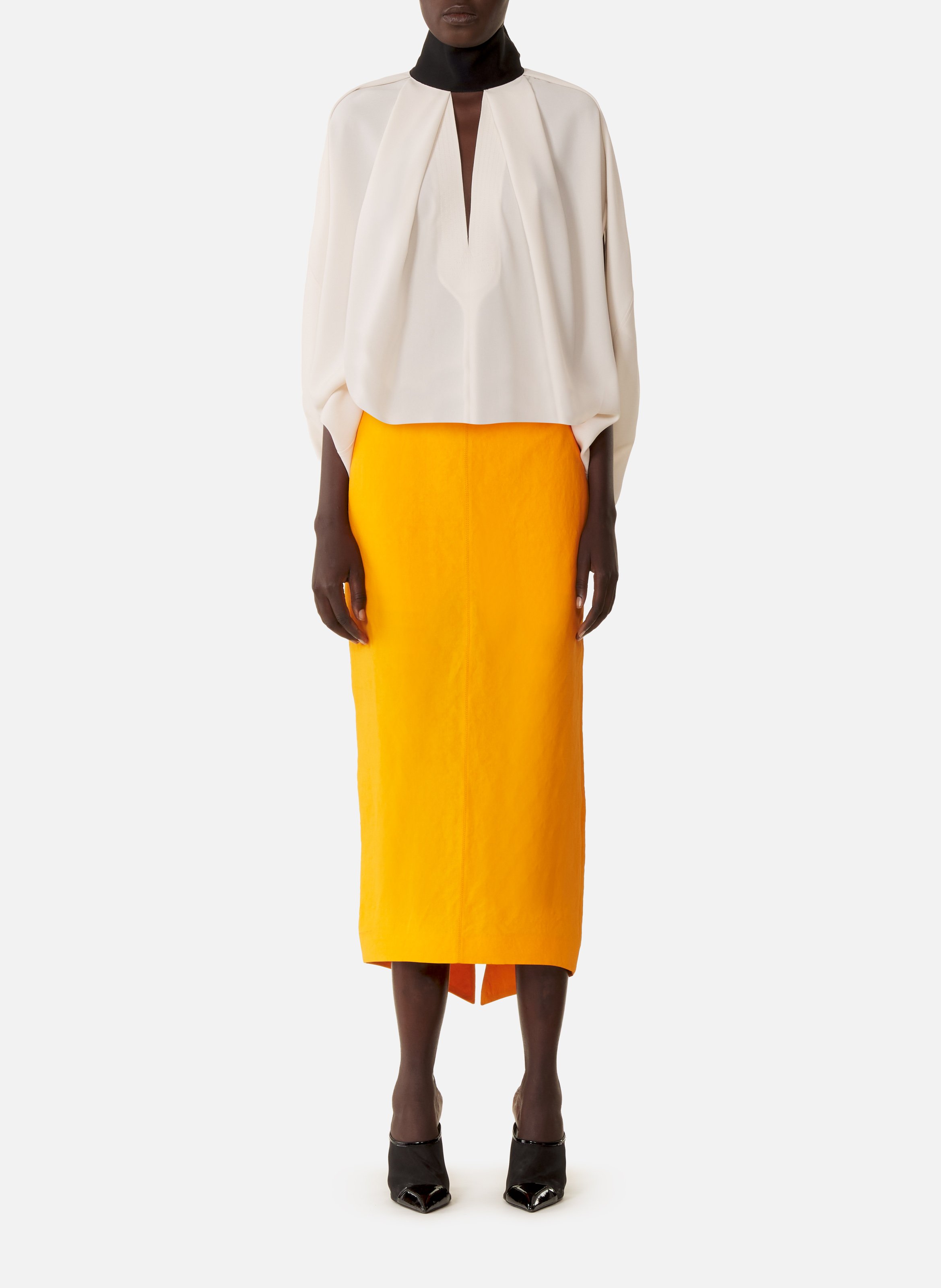 Jupe midi asymétrique en papier LANVIN Orange