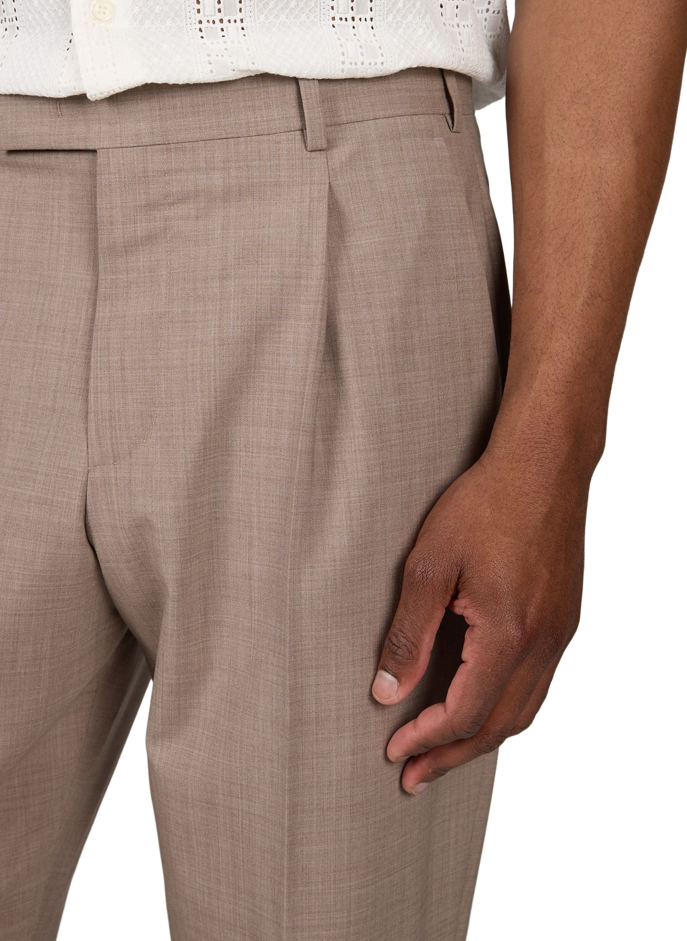 Pantalon uni en laine vierge mélangée PT01 Beige