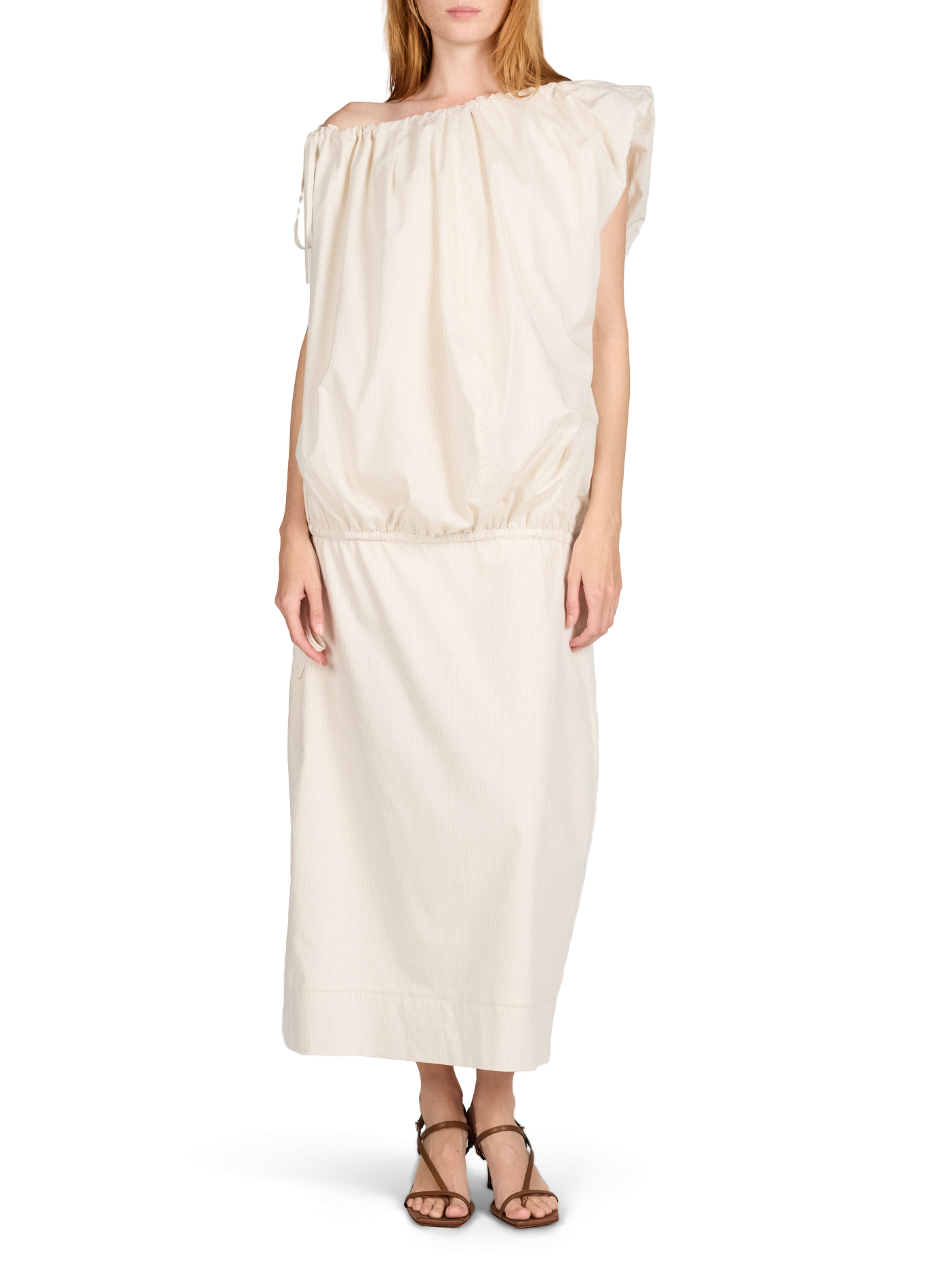 Midi asymmetrisches Baumwollkleid LAMRONS Beige