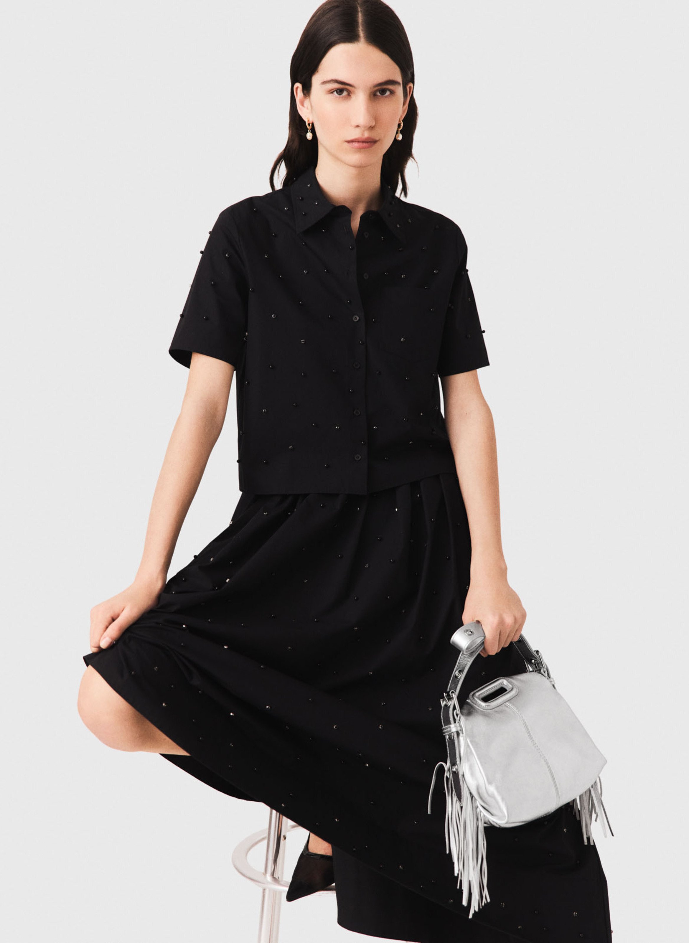 Chemise droite manches courtes à sequins MAJE Noir
